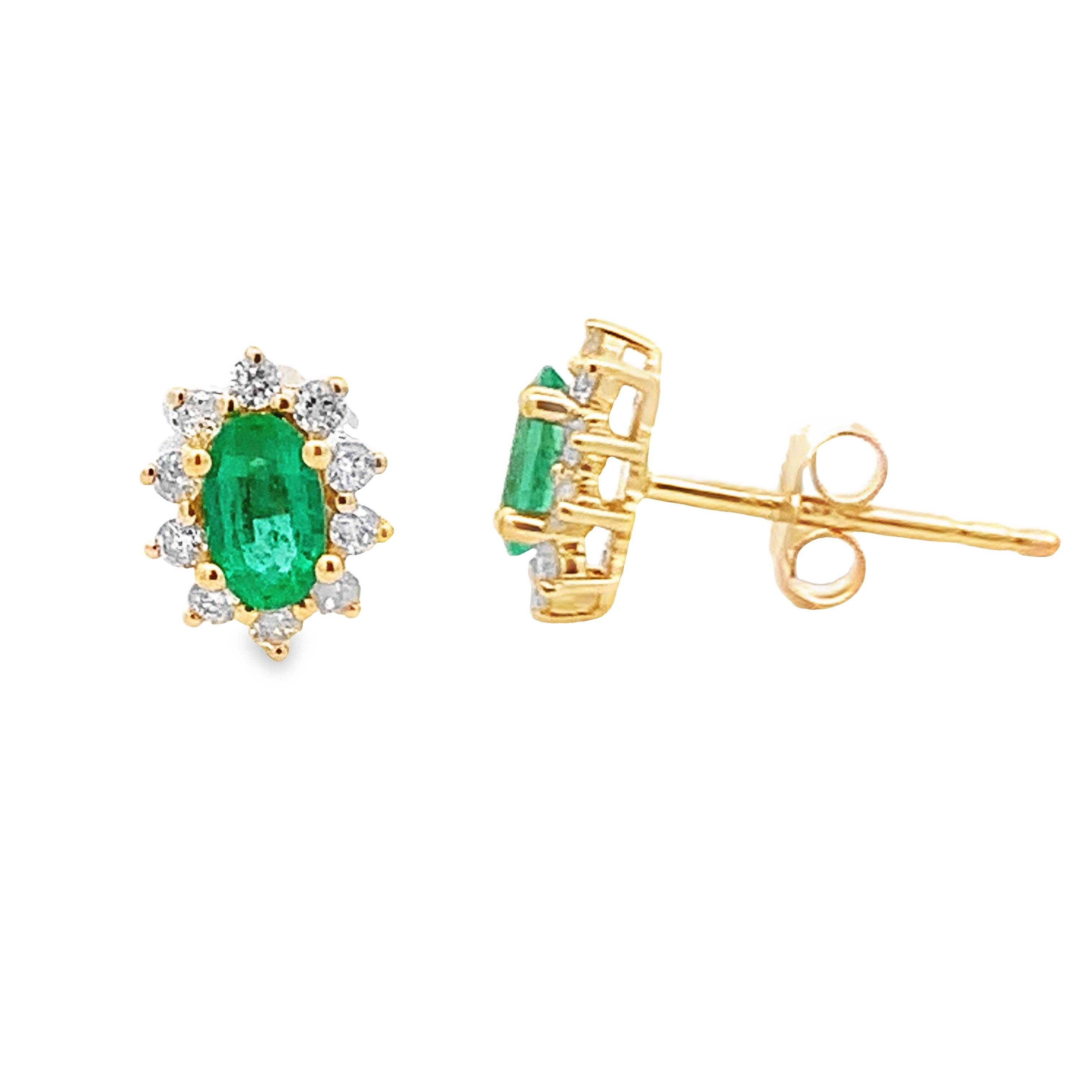 14K Yellow Gold Emerald and Diamond Studs