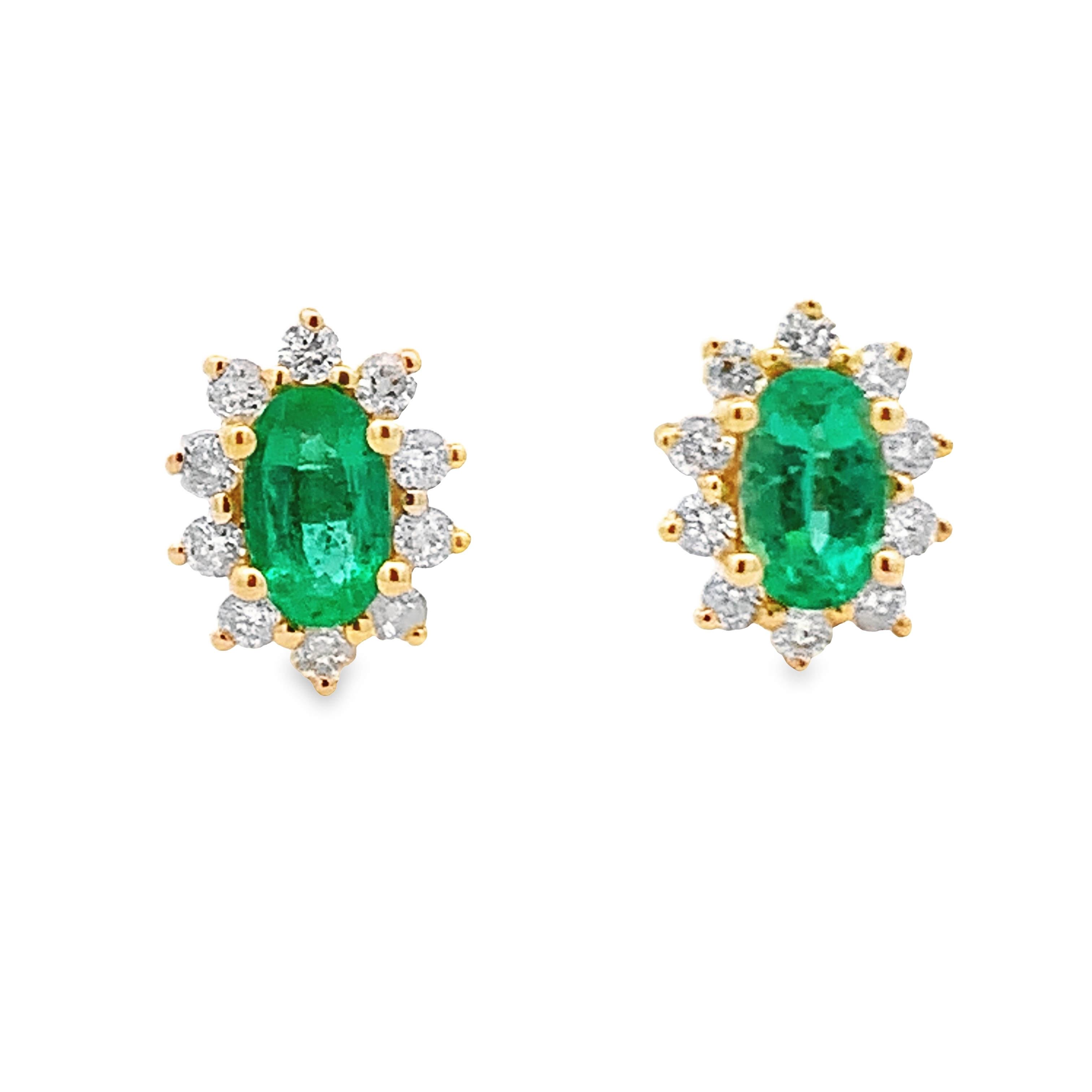 14K Yellow Gold Emerald and Diamond Studs