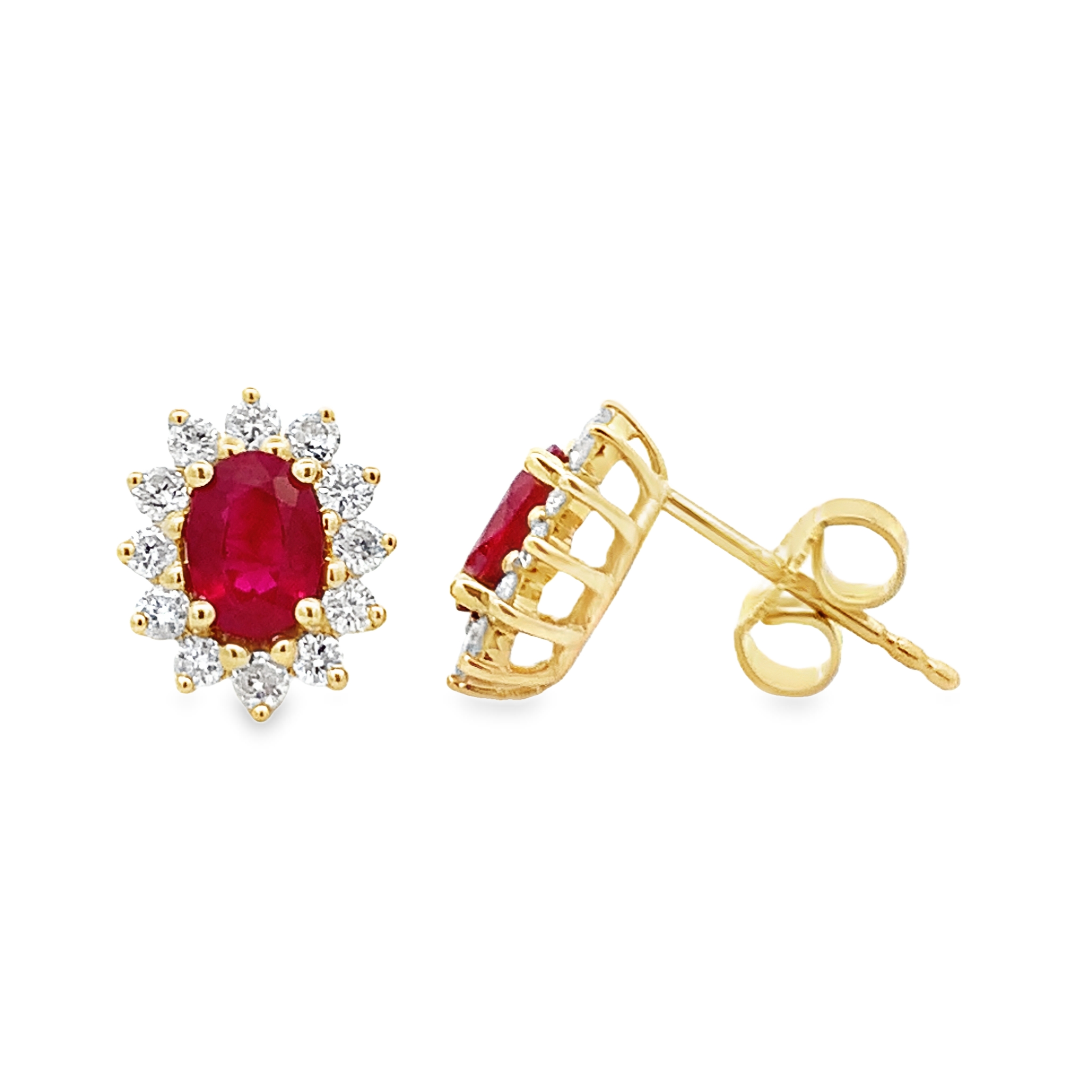 14K Yellow Gold Ruby and Diamond Halo Studs