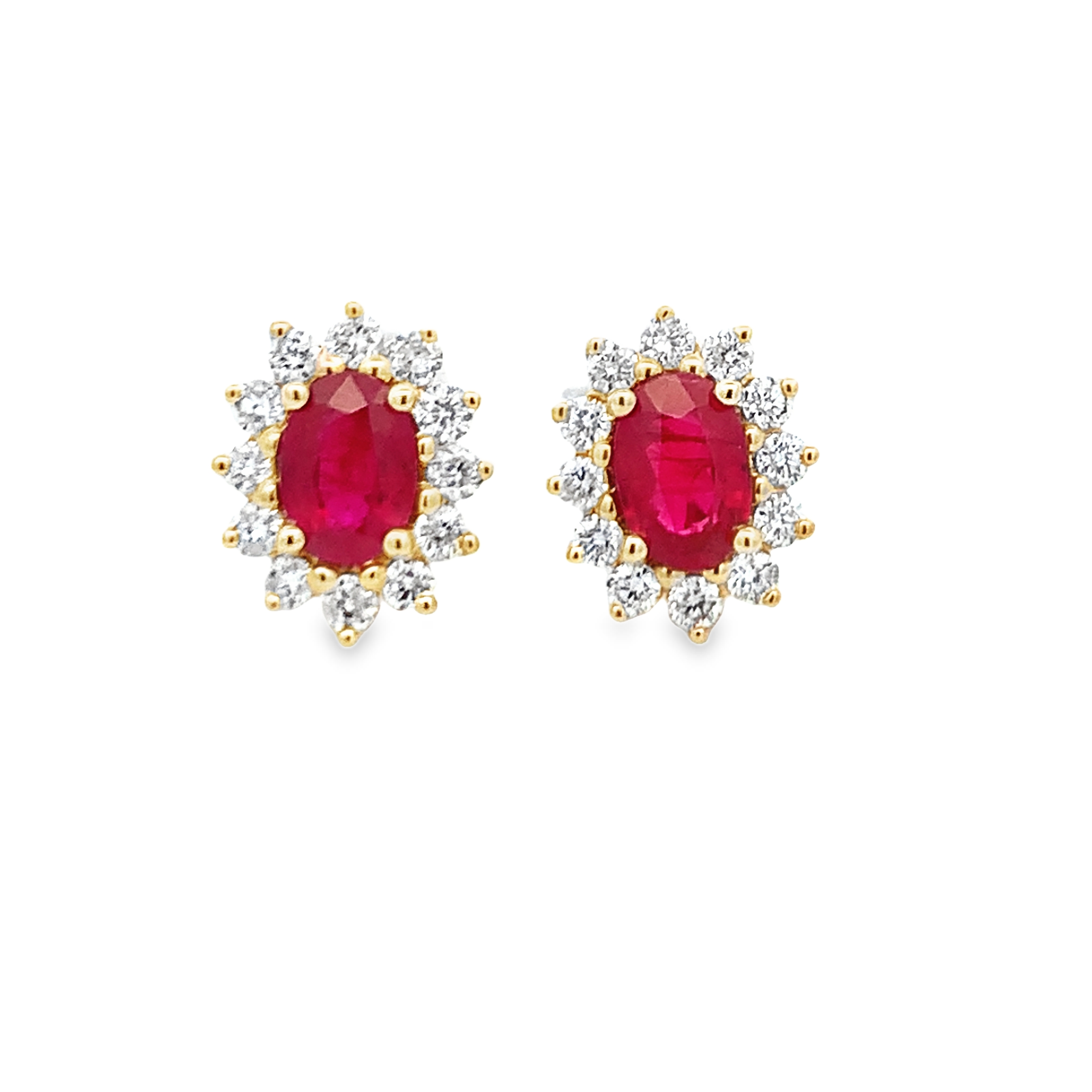 14K Yellow Gold Ruby and Diamond Halo Studs