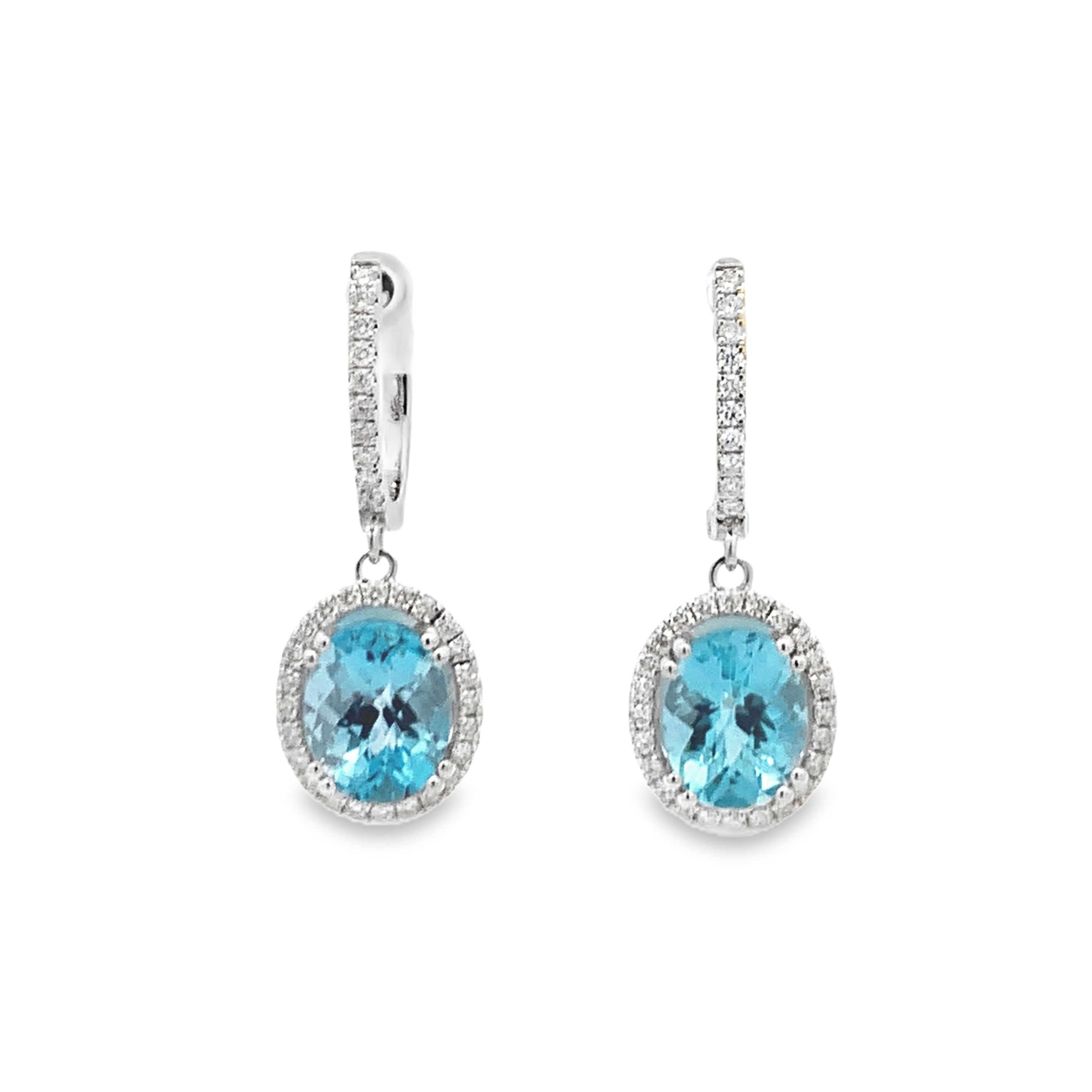 14K White Gold Blue Topaz Dangling Earrings