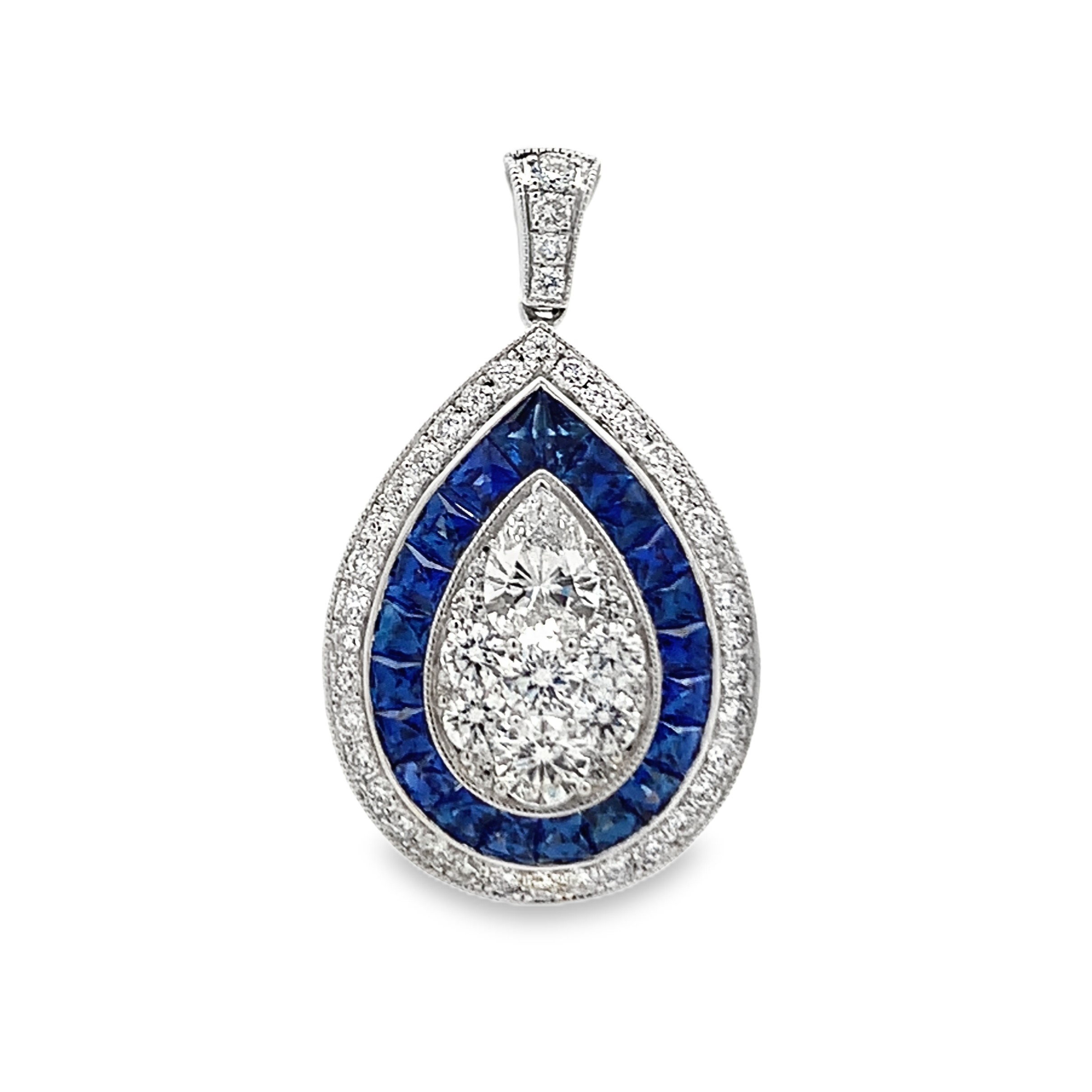 18K White Gold Sapphire and Diamond Pendant