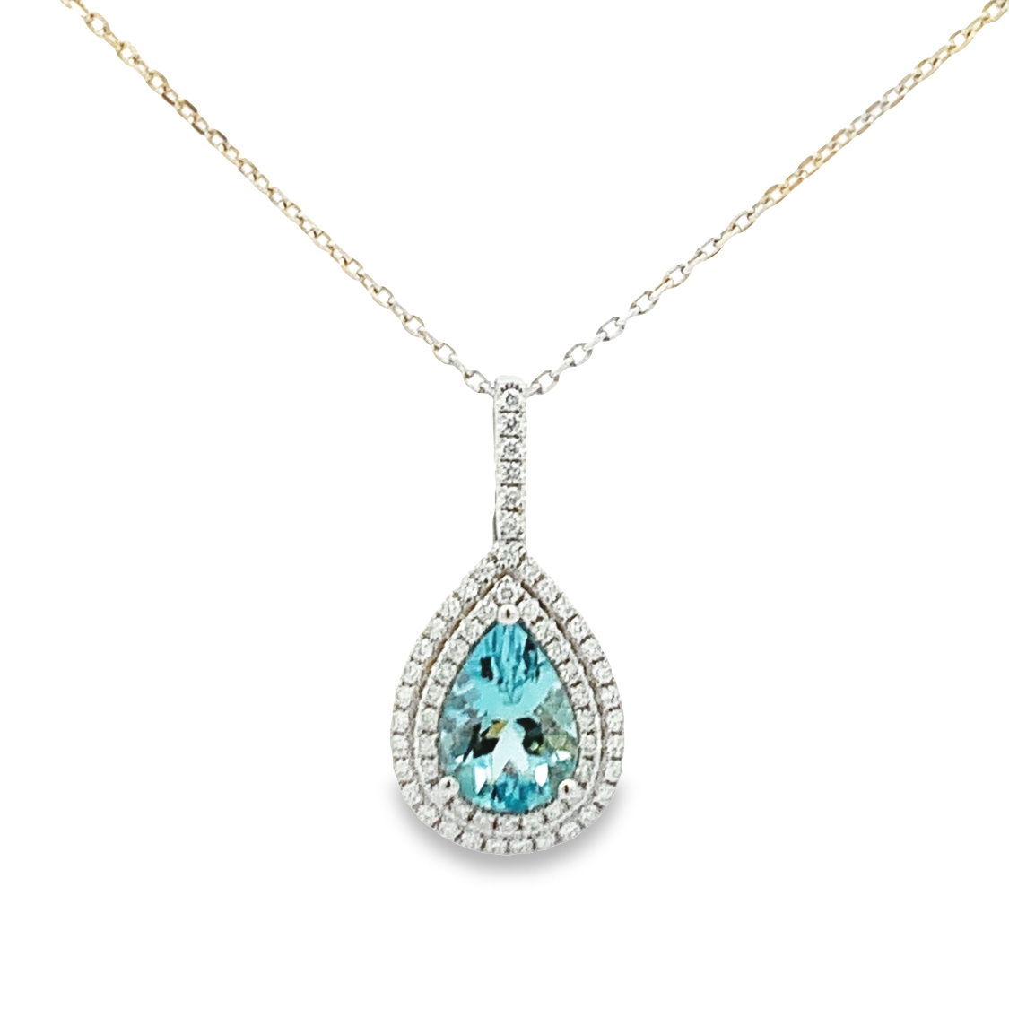 18K White Gold Aqua and Diamond Pendant