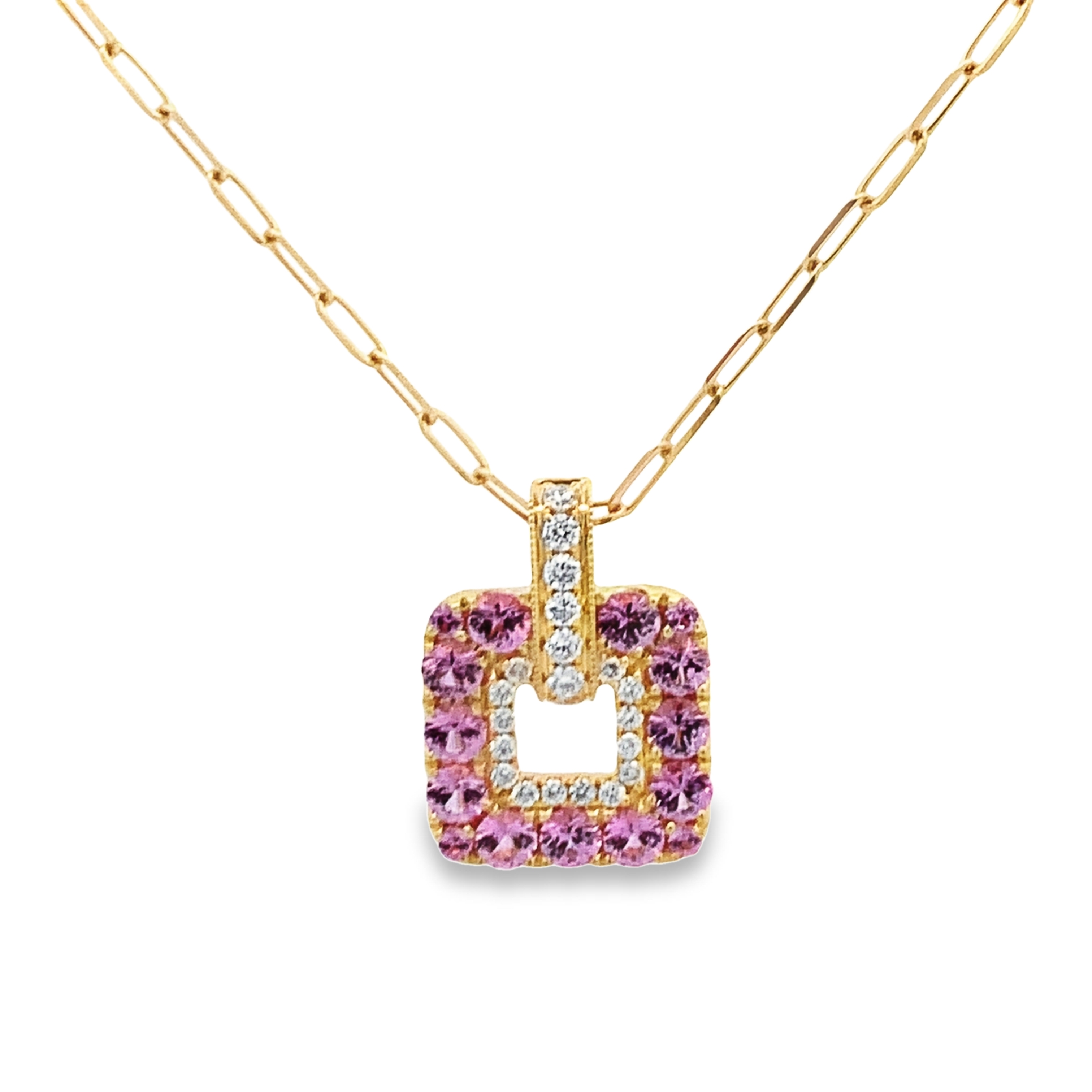 Frederic Sage 14K Yellow Gold Square Pink Sapphire Pendant