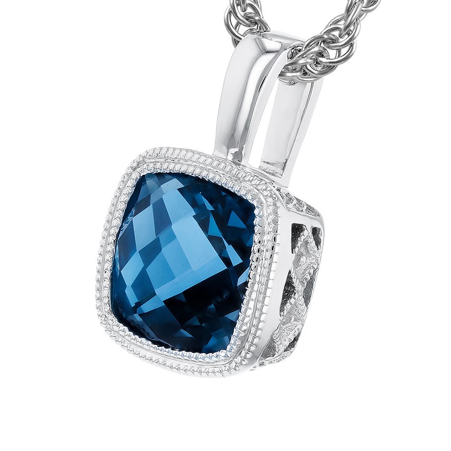 Allison Kaufman 14K White Gold Blue Topaz Solitaire Pendant