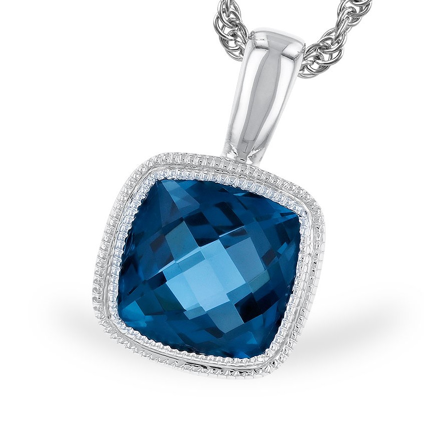 Allison Kaufman 14K White Gold Blue Topaz Solitaire Pendant