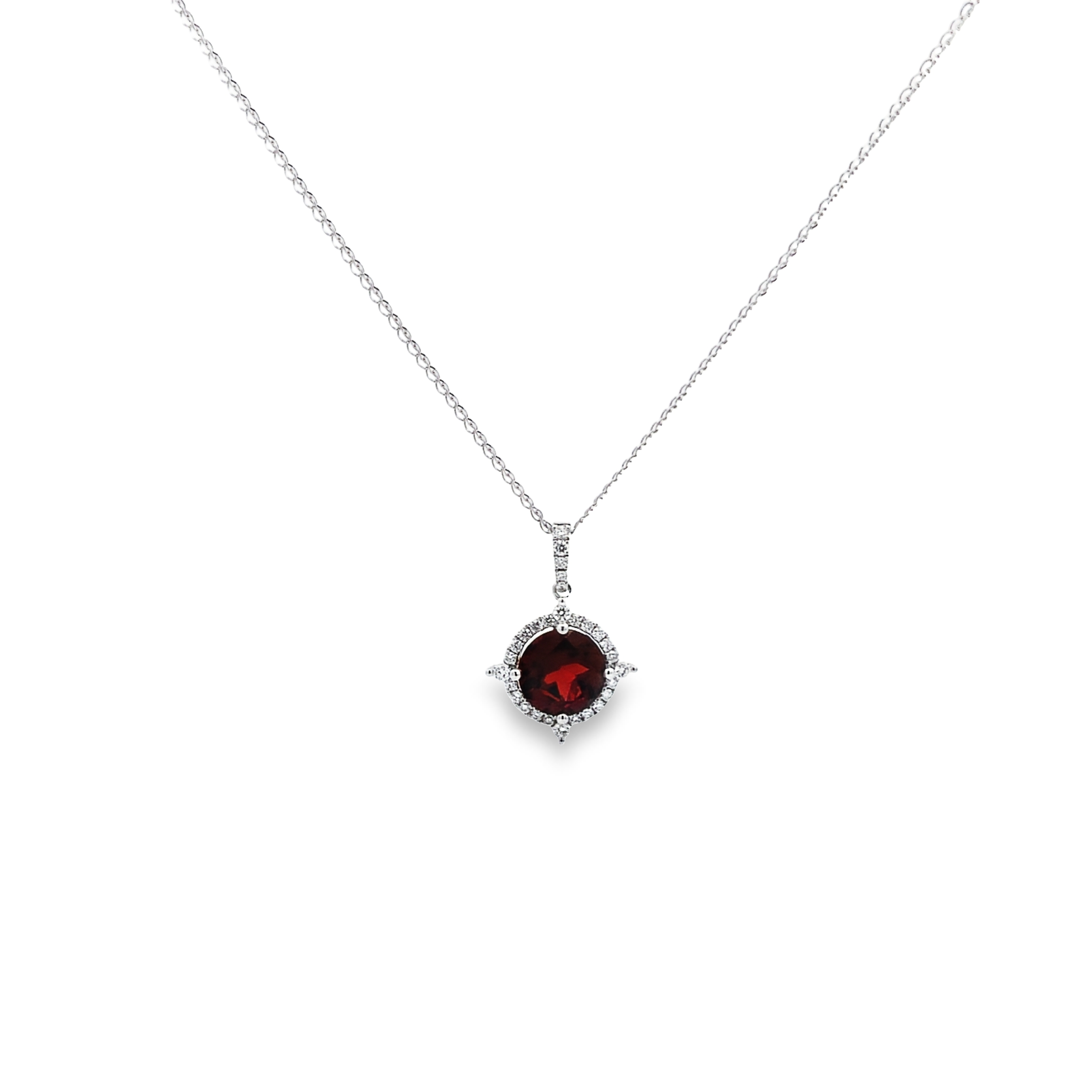 14K White Gold Garnet Compass Halo Pendant