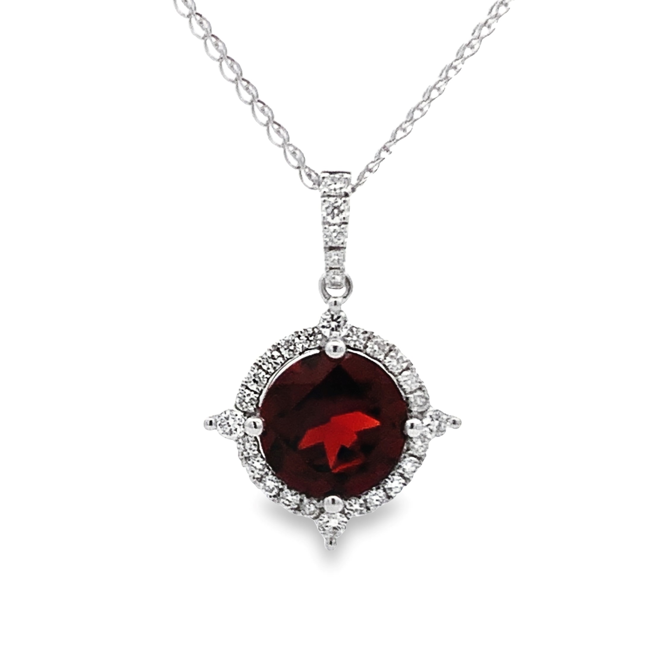 14K White Gold Garnet Compass Halo Pendant