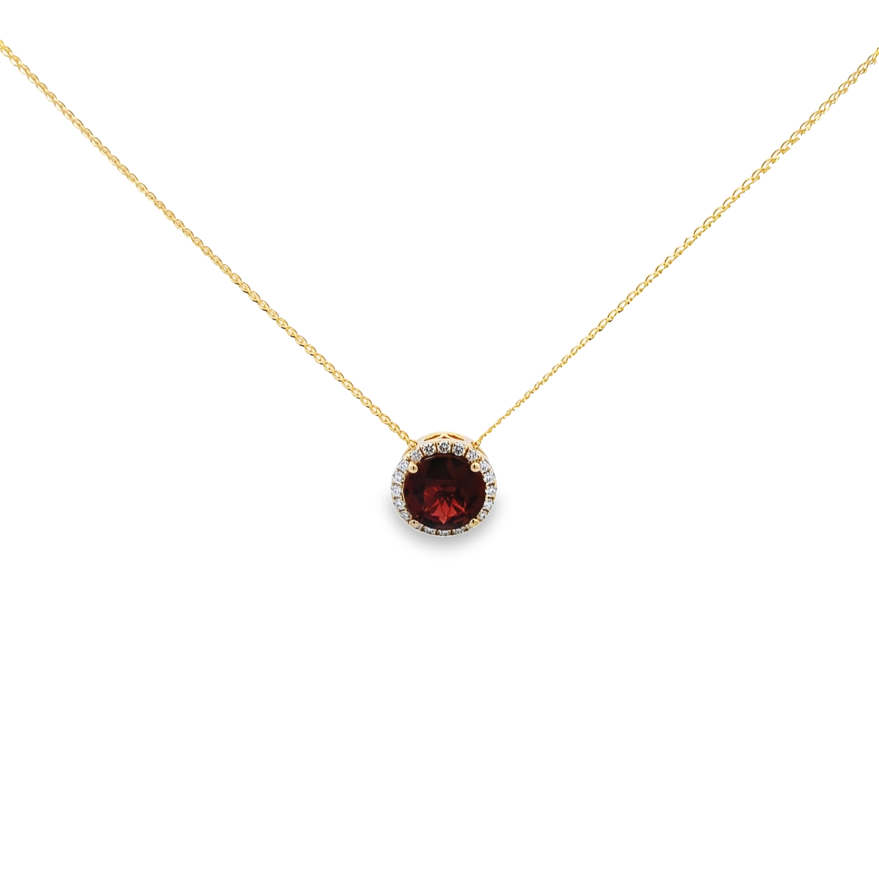 14K Yellow Gold Garnet Halo Pendant