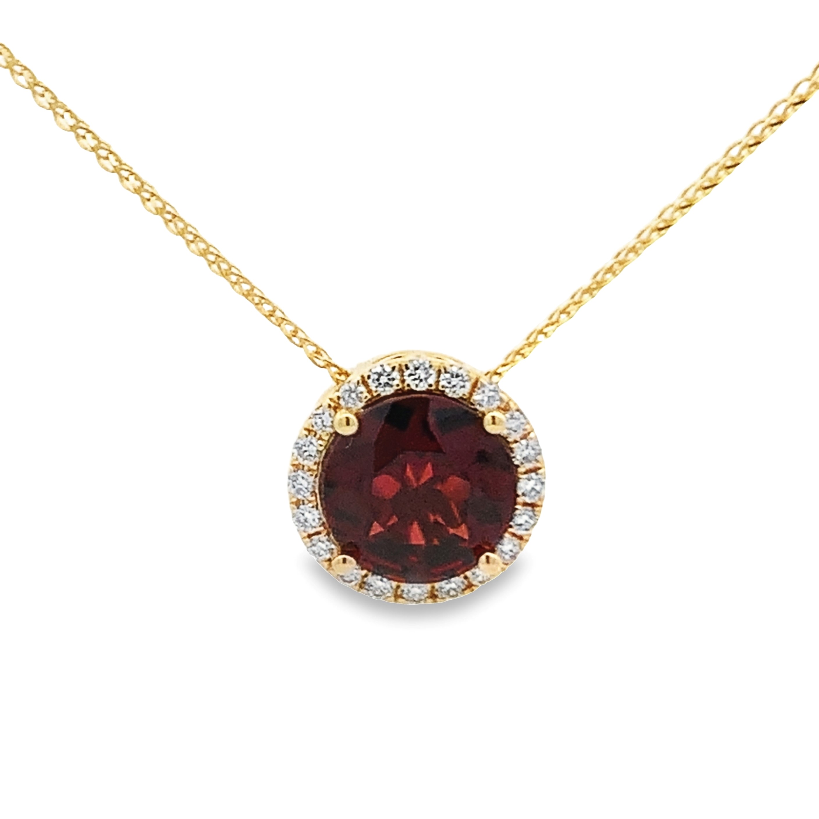 14K Yellow Gold Garnet Halo Pendant