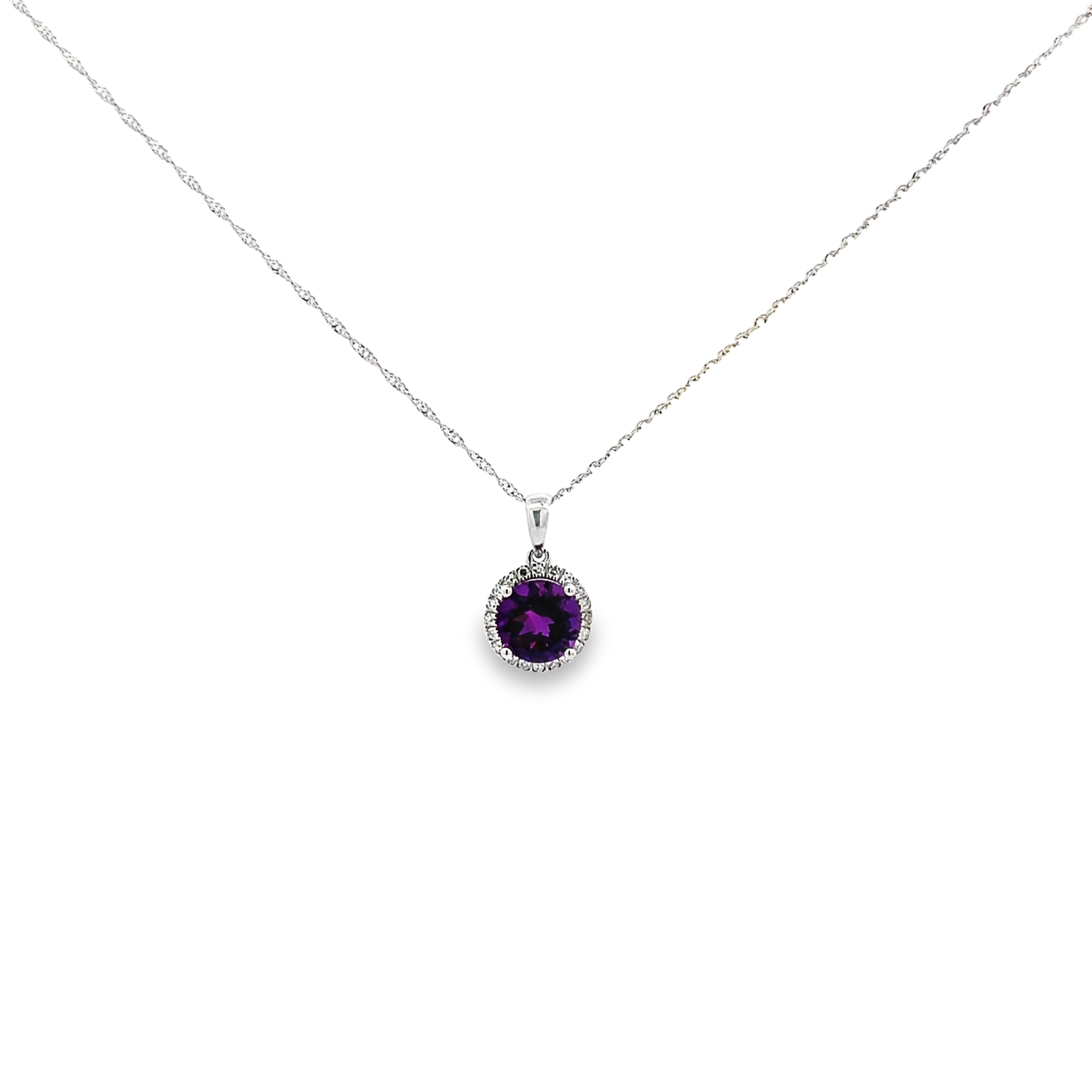 14K White Gold Amethyst Halo Pendant