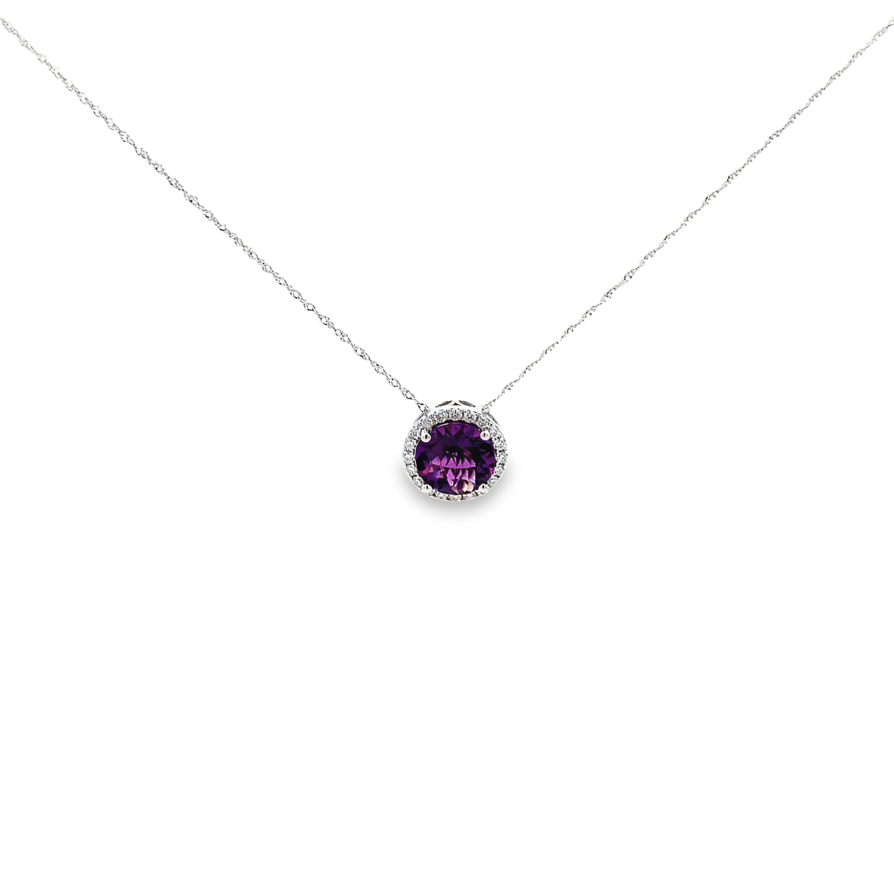 14K White Gold Amethyst Halo Pendant