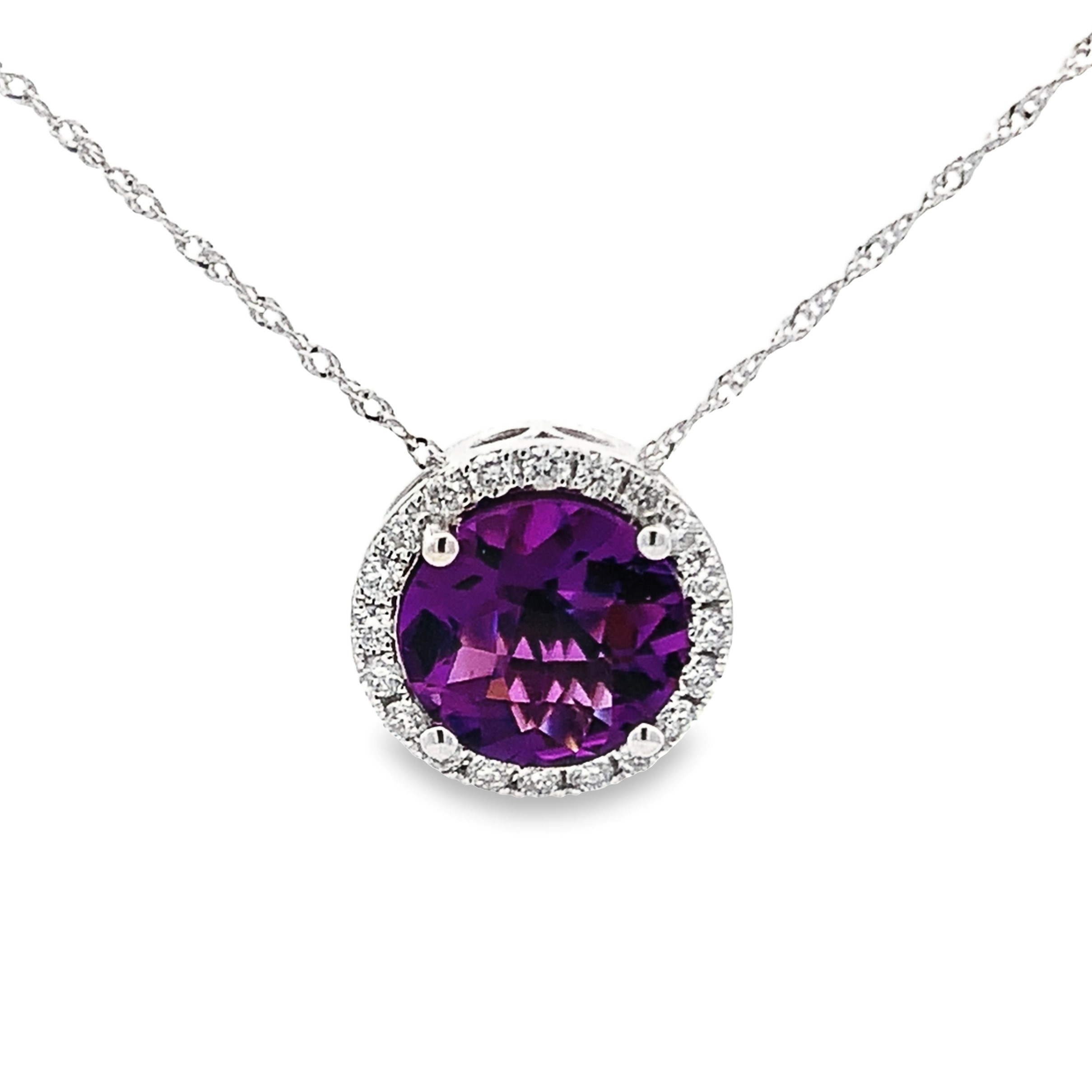 14K White Gold Amethyst Halo Pendant