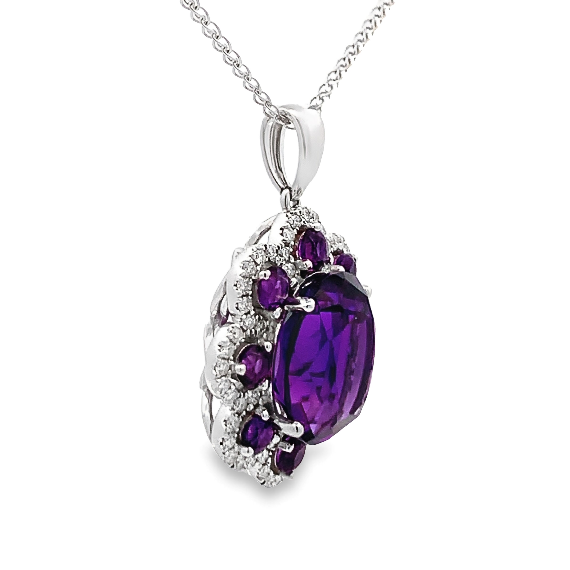 14K White Gold Amethyst and Diamond Pendant