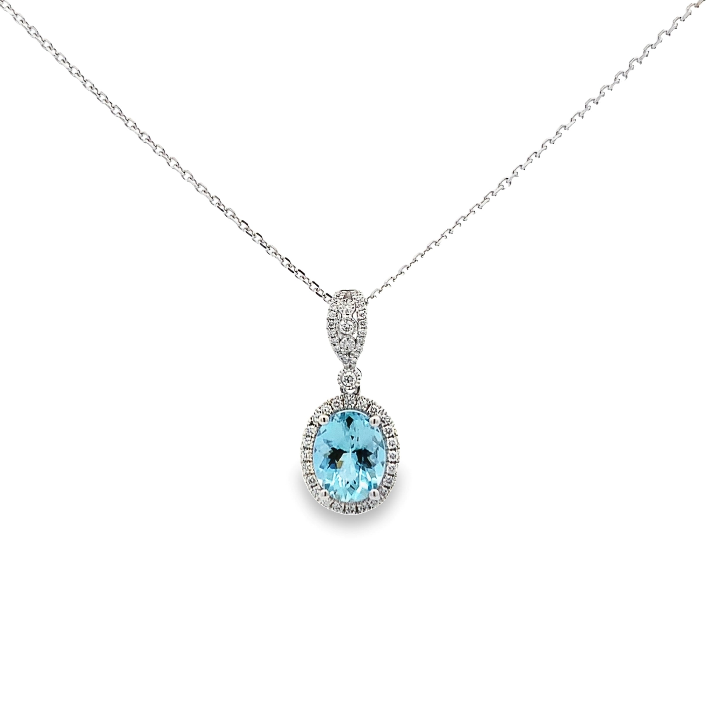 18K White Gold Aquamarine and Diamond Pendant