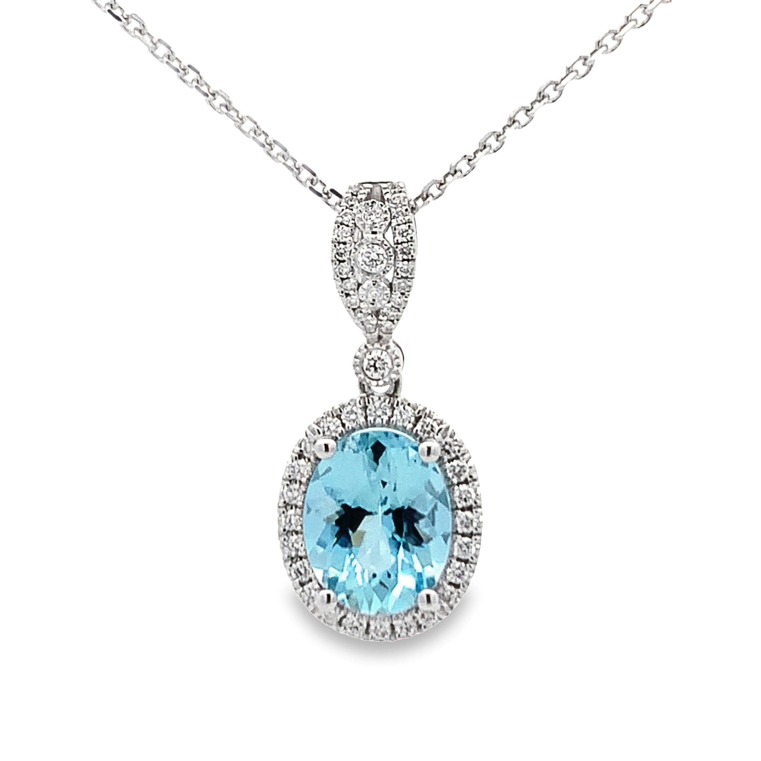 18K White Gold Aquamarine and Diamond Pendant