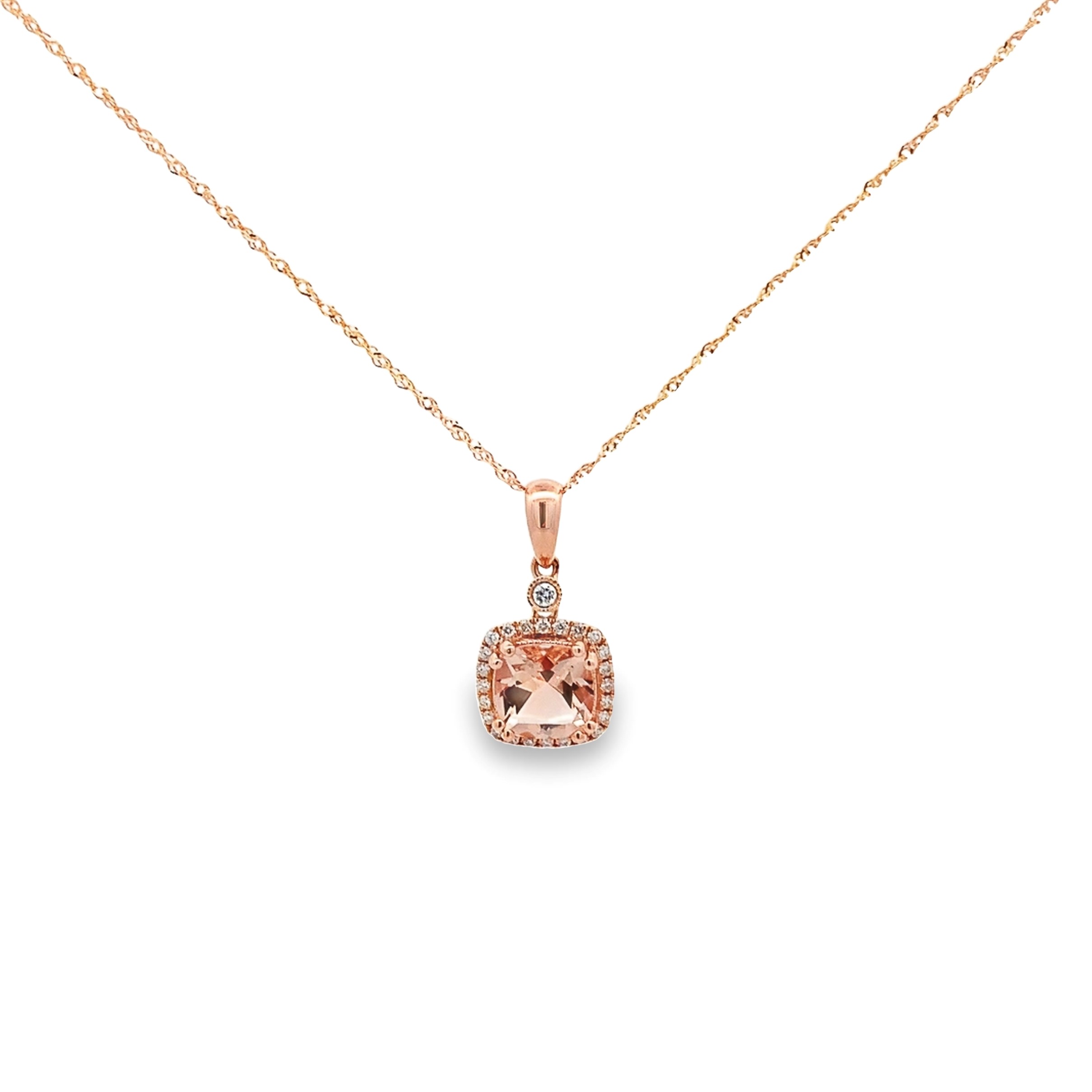 14K Rose Gold Morganite Halo Pendant