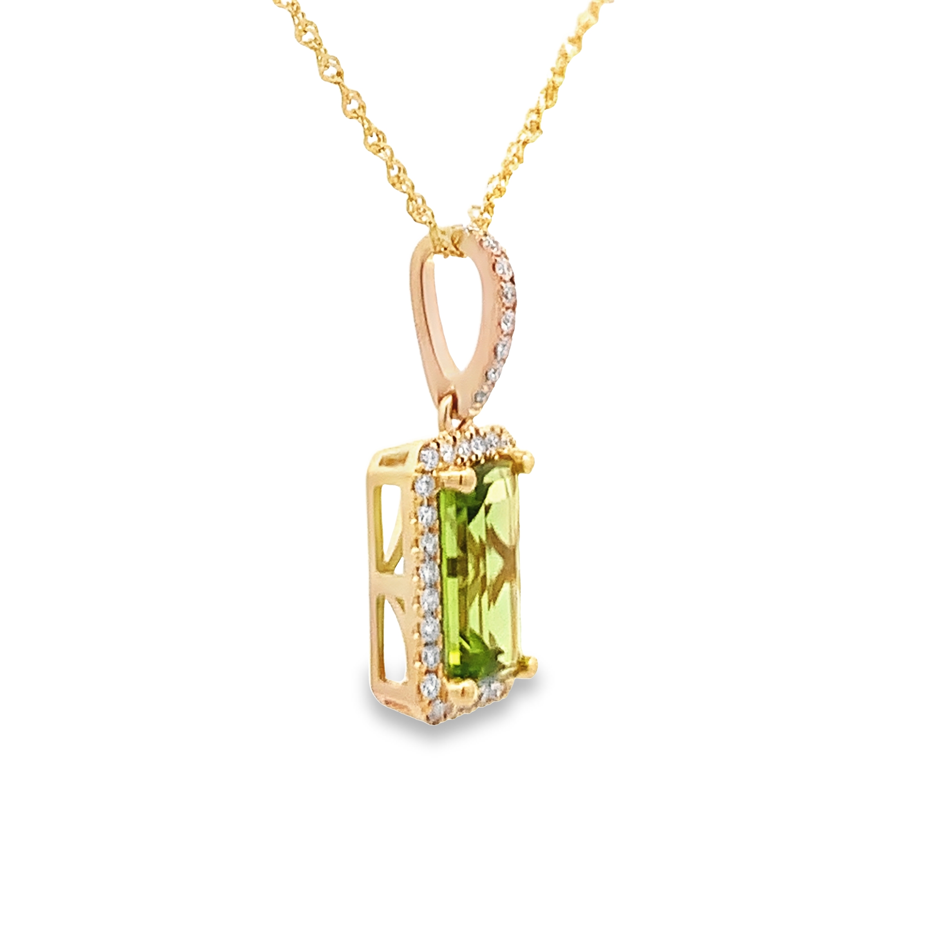 14K Yellow Gold Peridot and Diamond Pendant