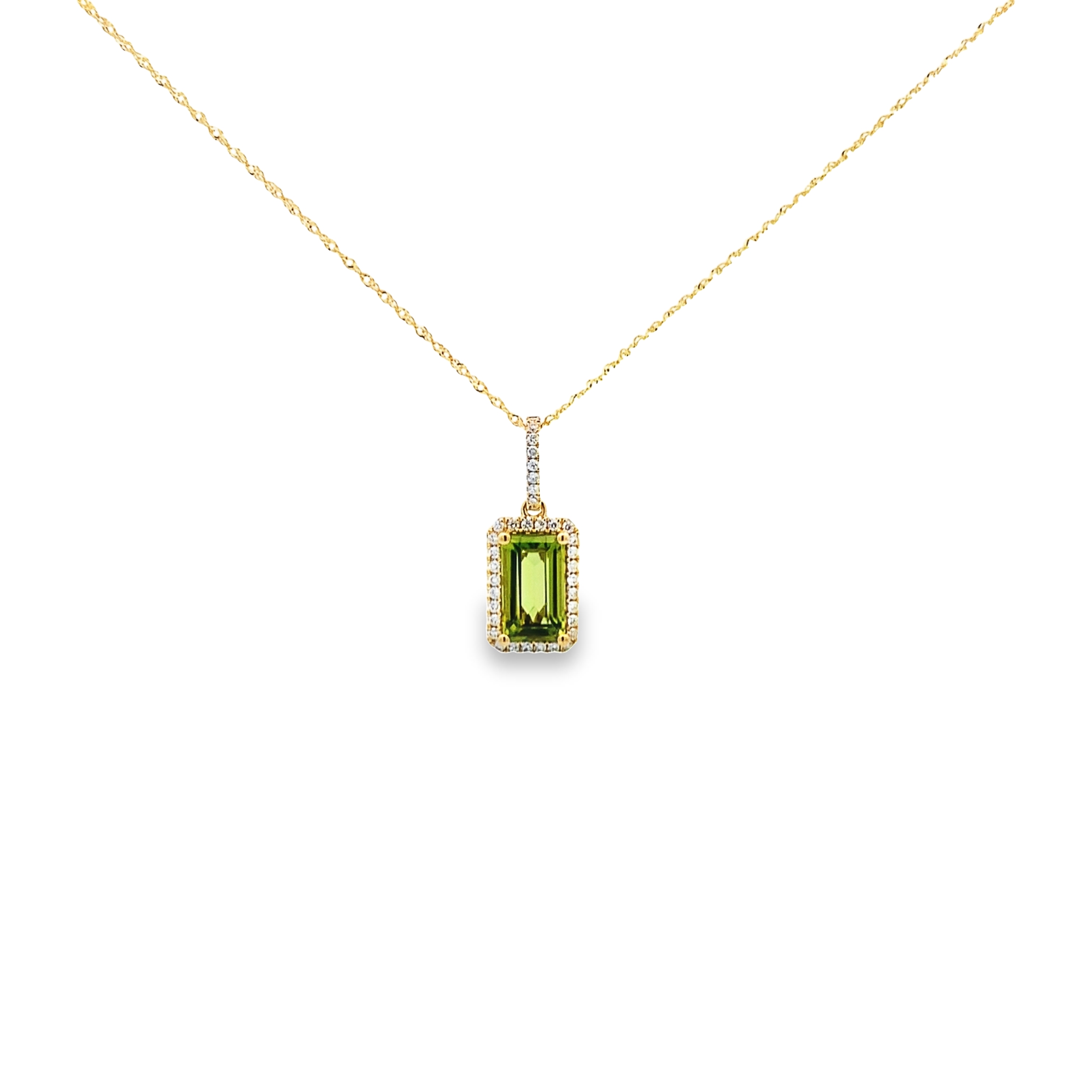 14K Yellow Gold Peridot and Diamond Pendant