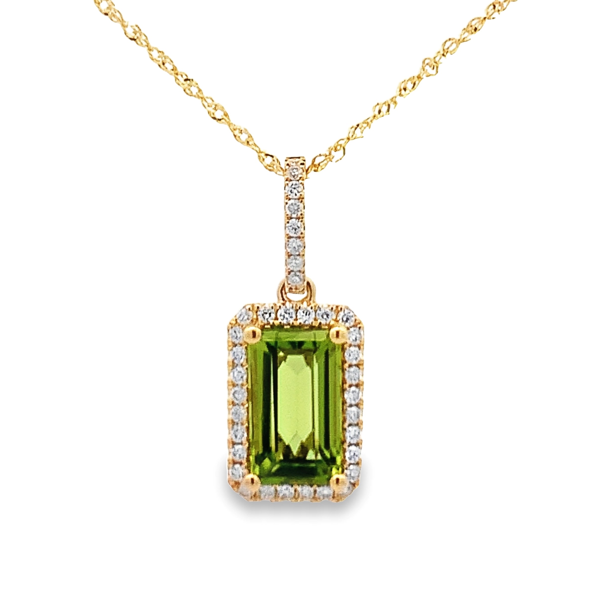 14K Yellow Gold Peridot and Diamond Pendant