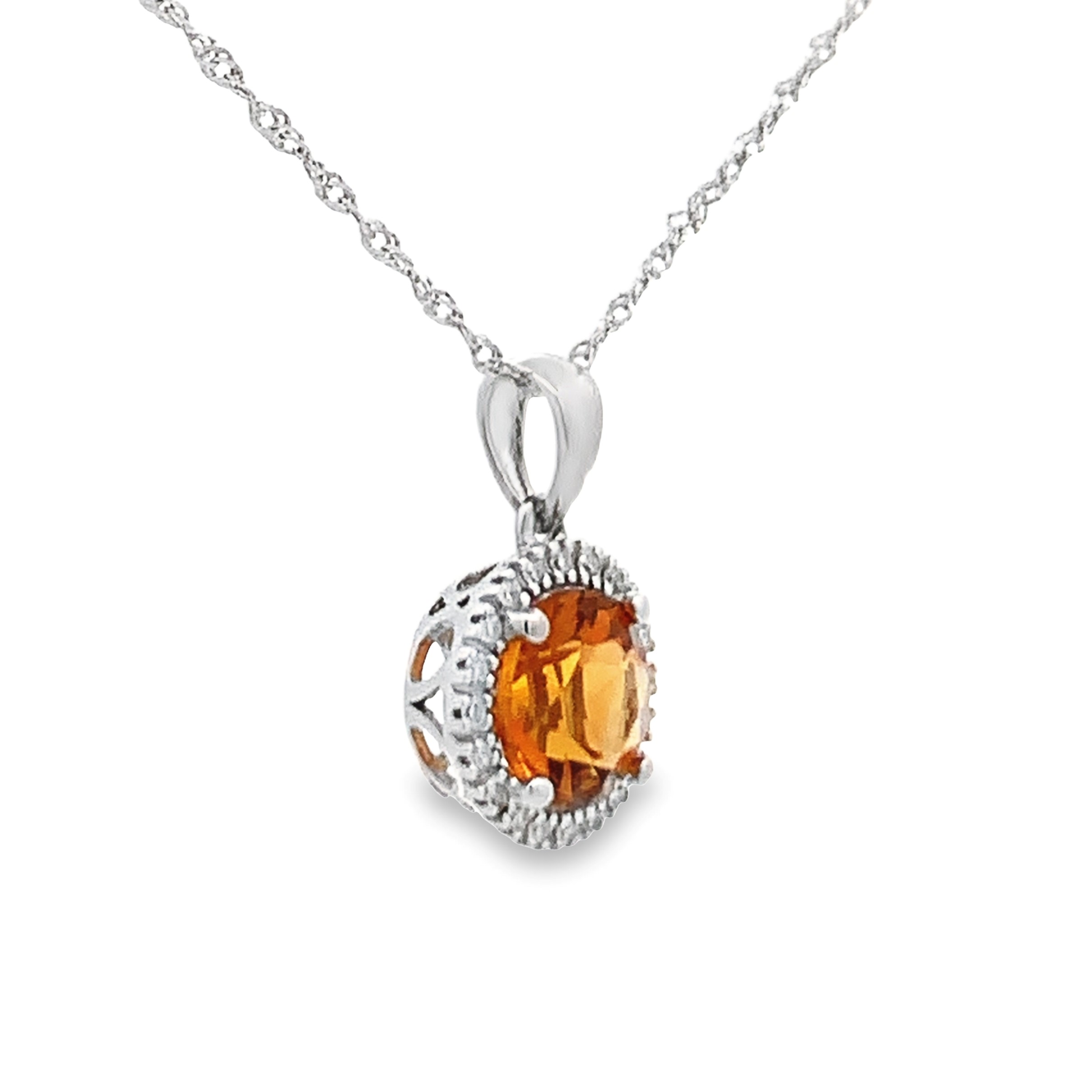 14K White Gold Citrine Halo Pendant