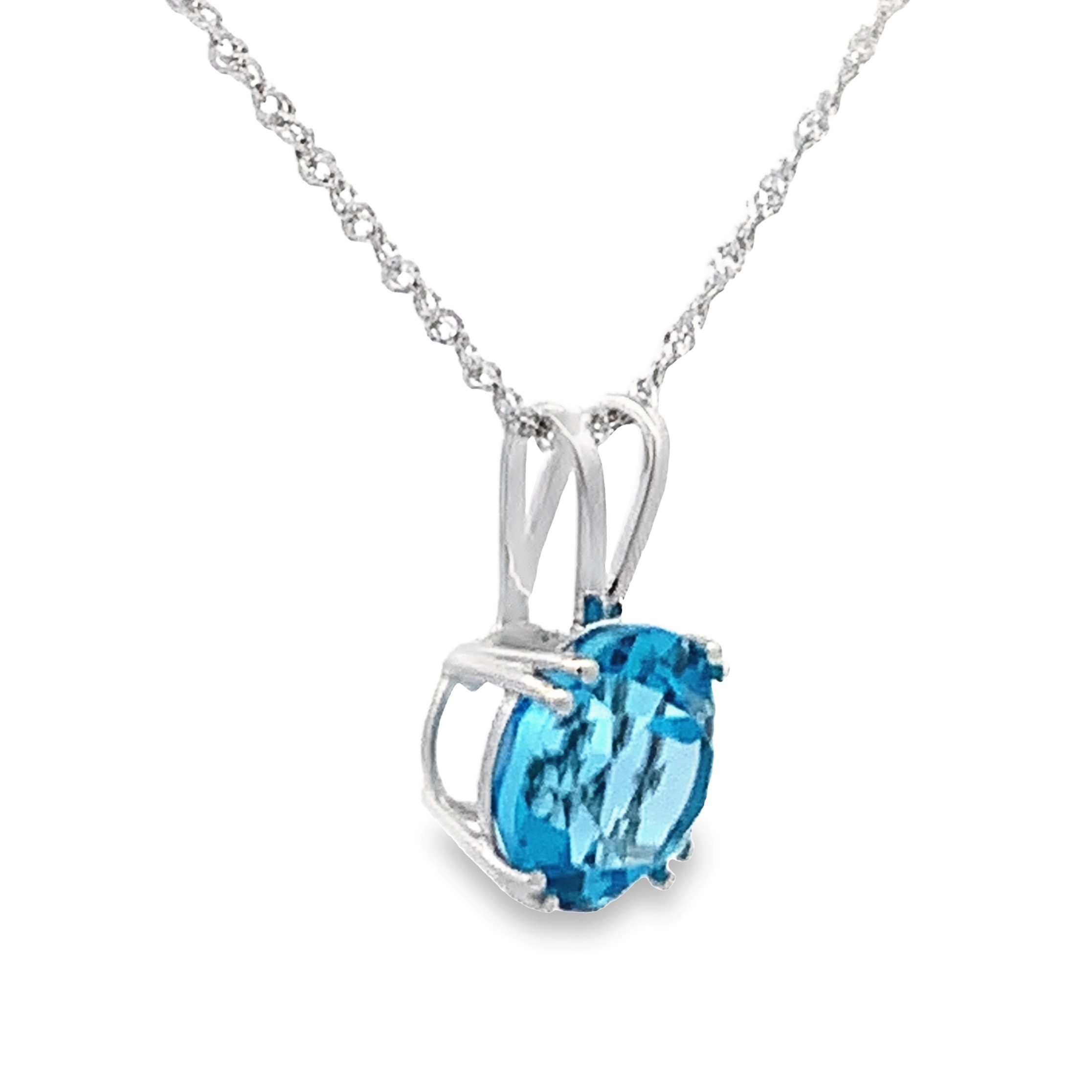 14K White Gold Blue Topaz Solitaire Pendant