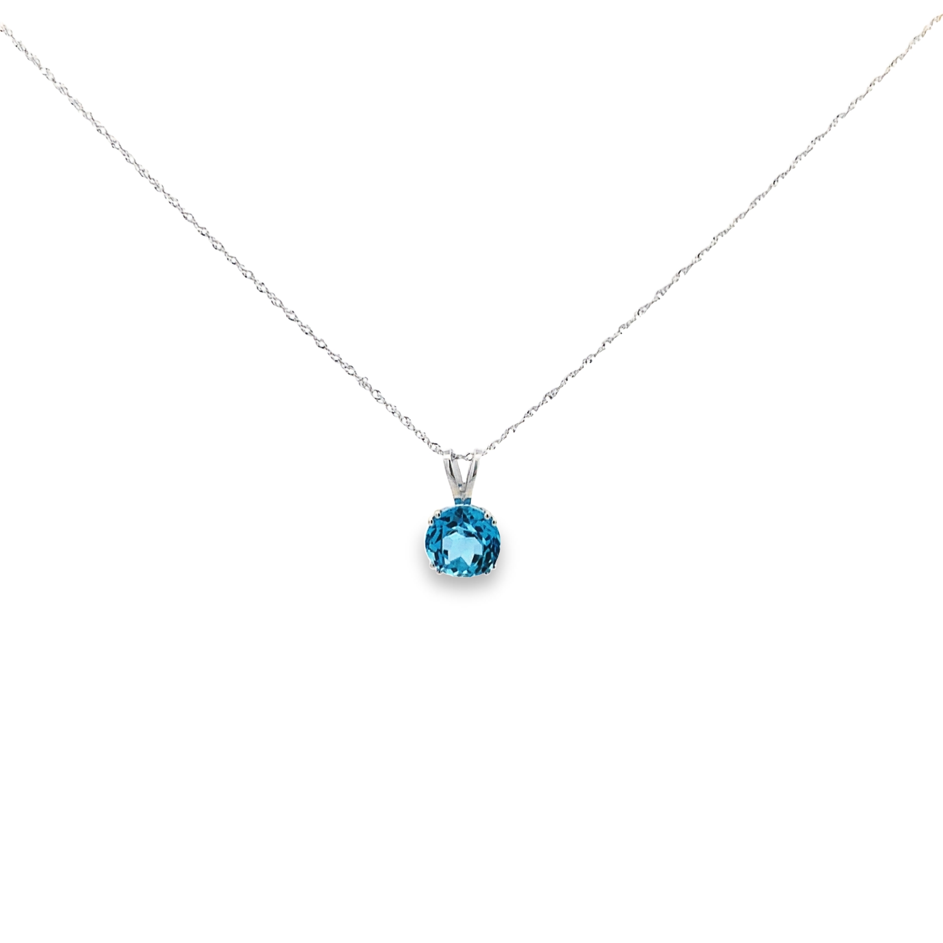 14K White Gold Blue Topaz Solitaire Pendant