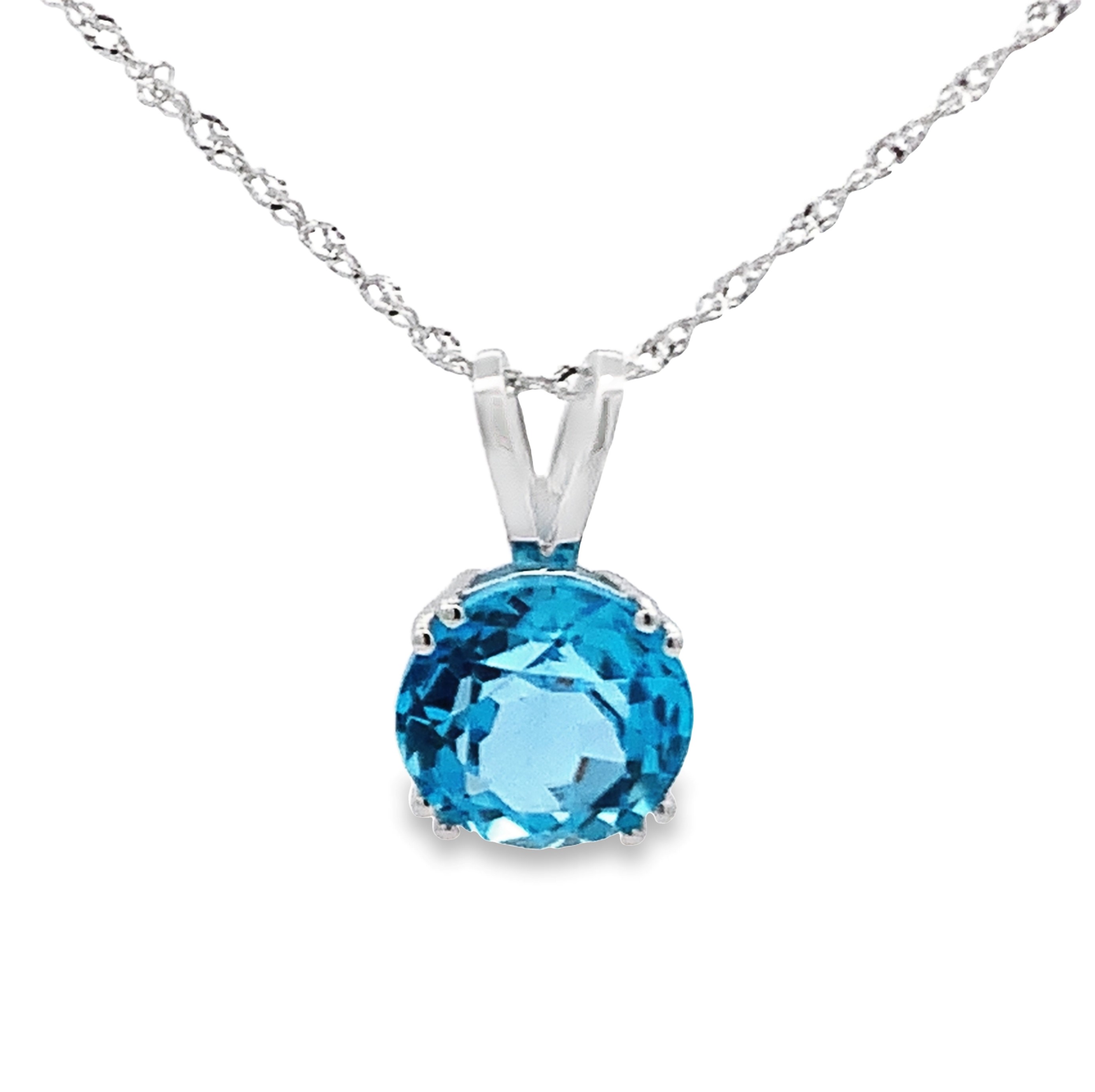 14K White Gold Blue Topaz Solitaire Pendant