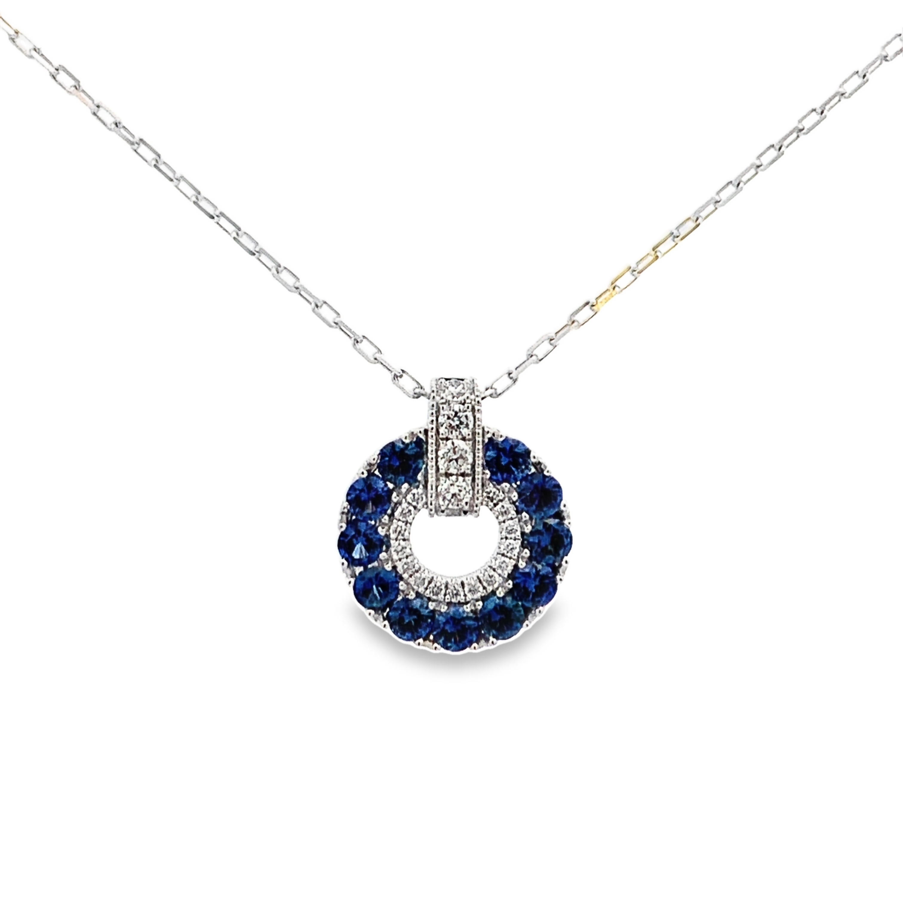 Frederic Sage 14K White Gold Sapphire & Diamond Circle Pendant