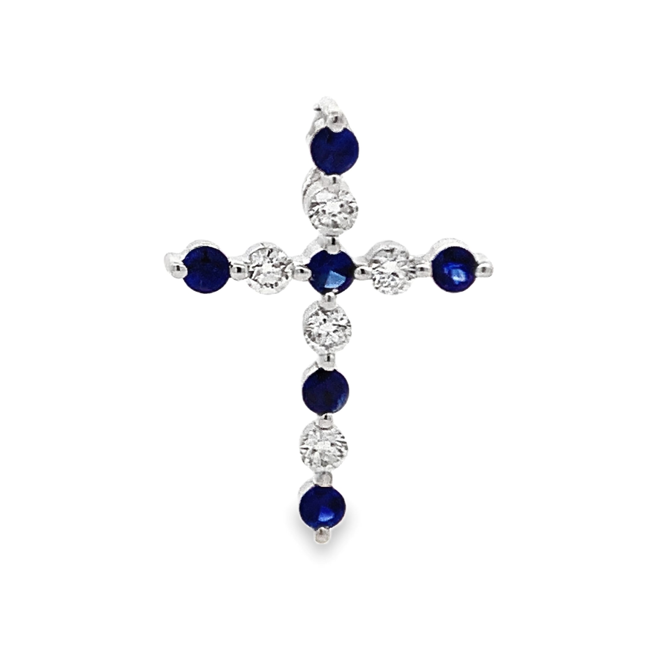 18K White Gold Sapphire and Diamond Cross Pendant