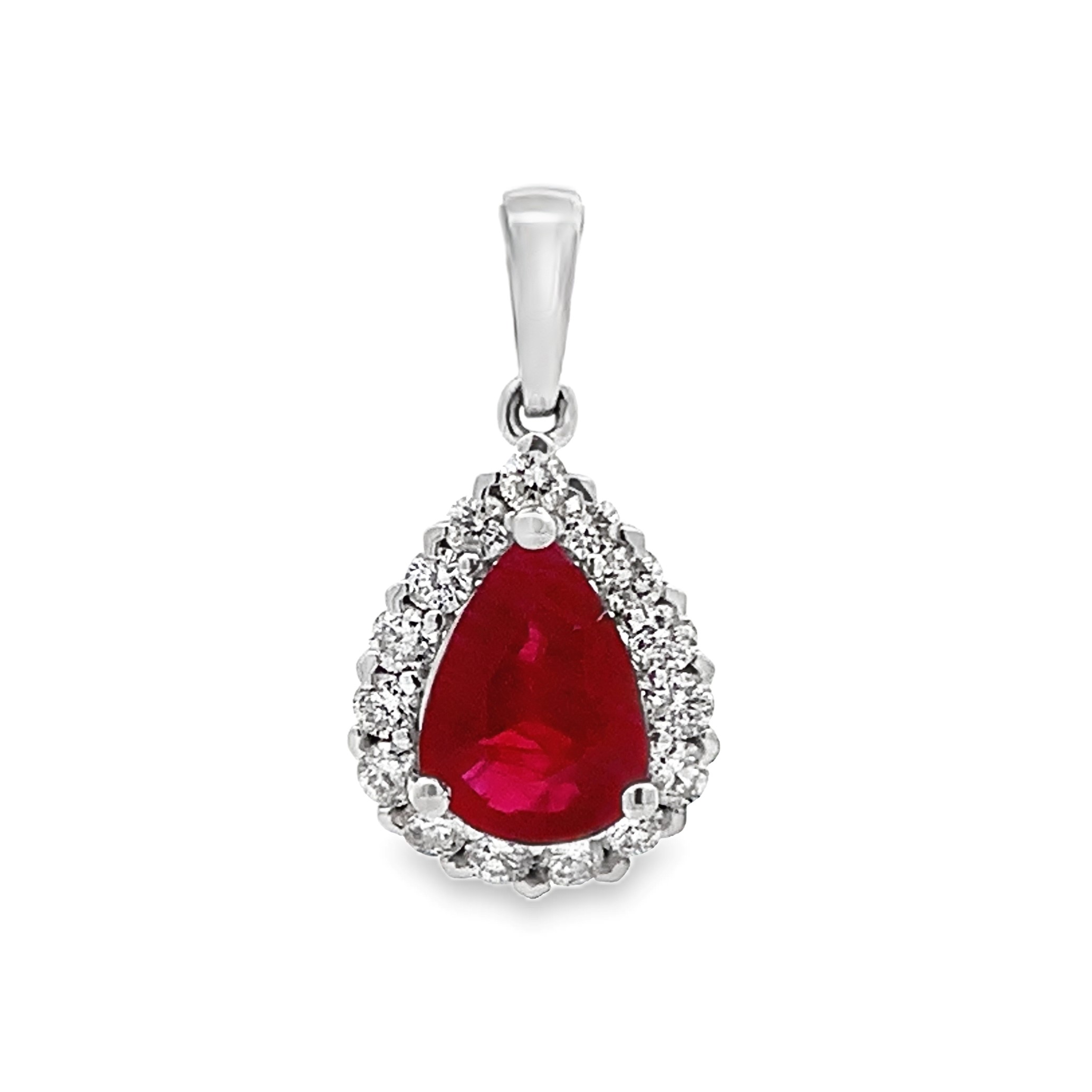 14K White Gold Ruby & Diamond Pear-Shaped Pendant