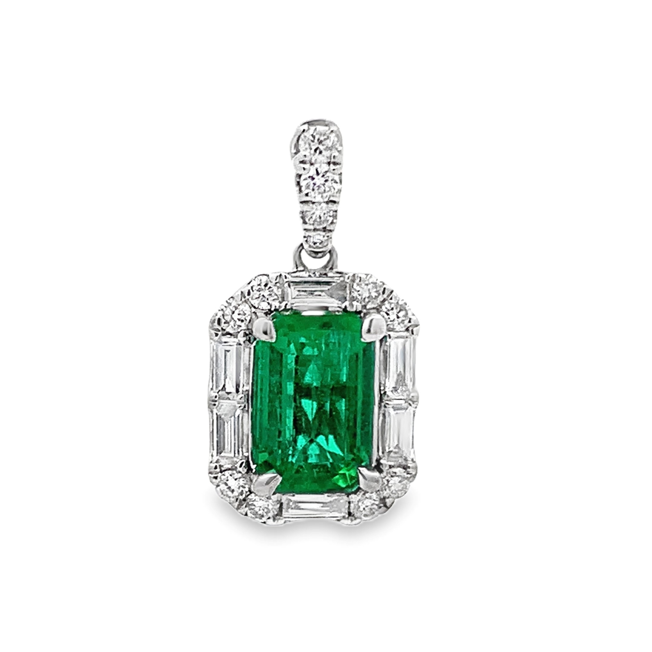 18K White Gold Emerald & Diamond Pendant