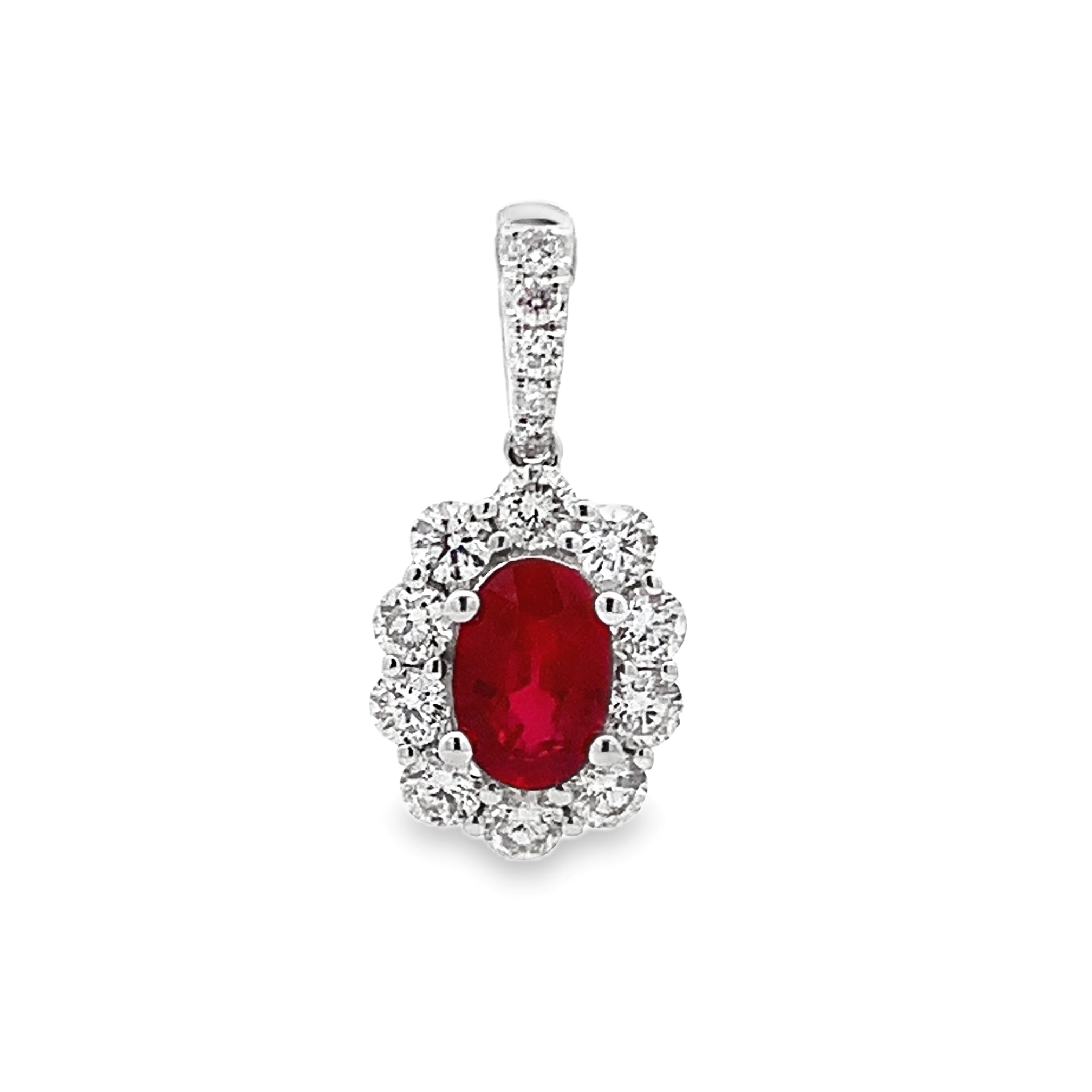 18K White Gold Ruby & Diamond Pendant