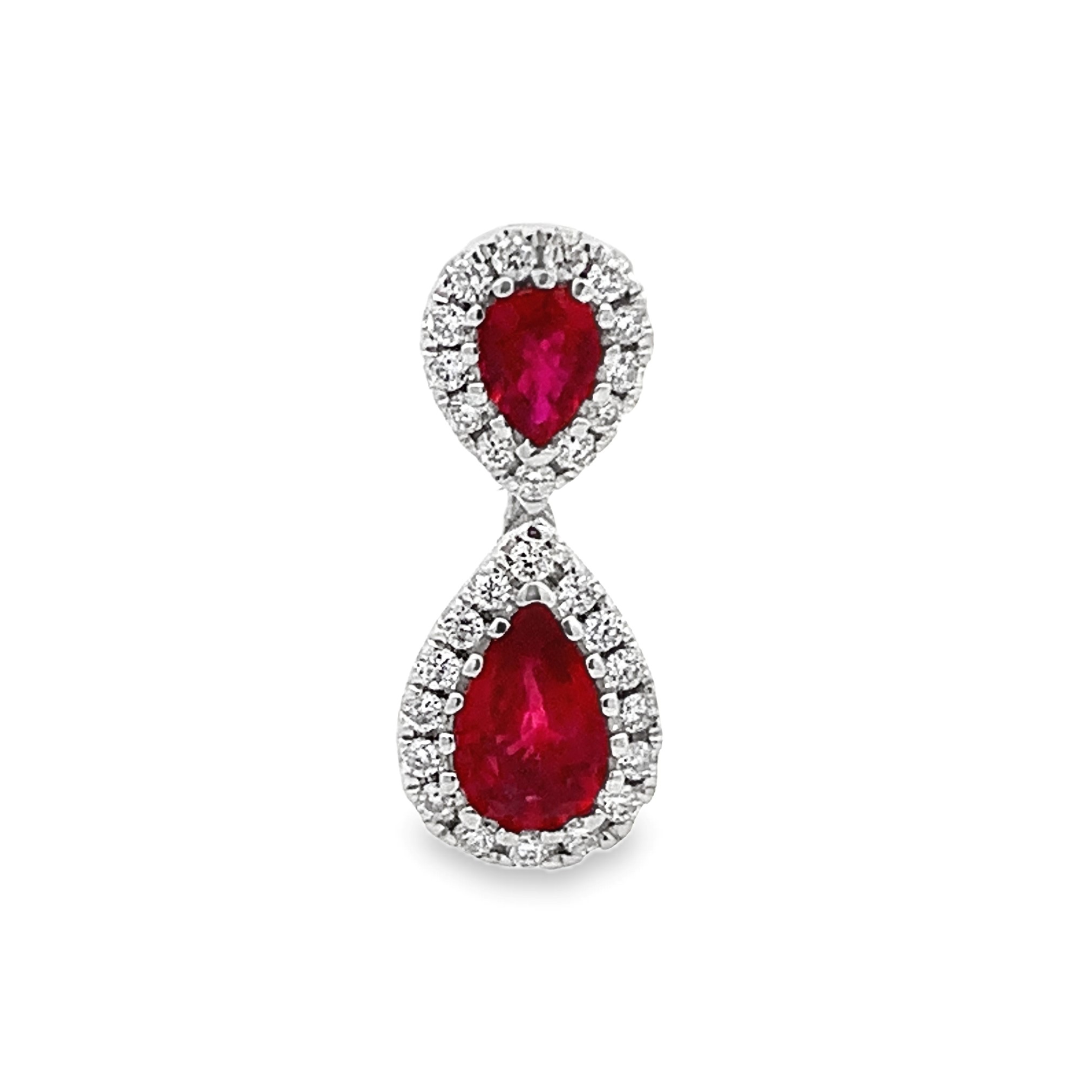 18K White Gold Ruby & Diamond Drop Pendant