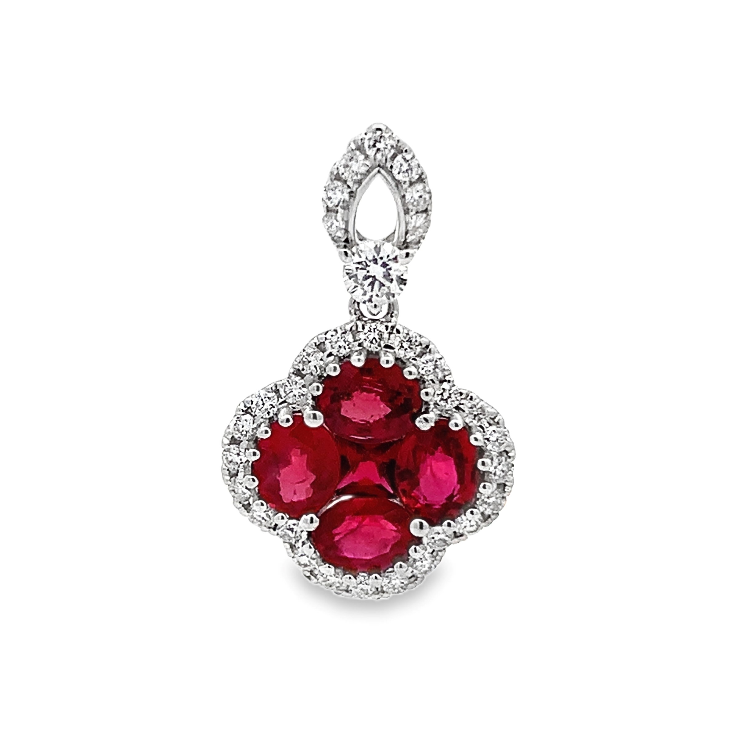 18K White Gold Ruby Flower Cluster Pendant