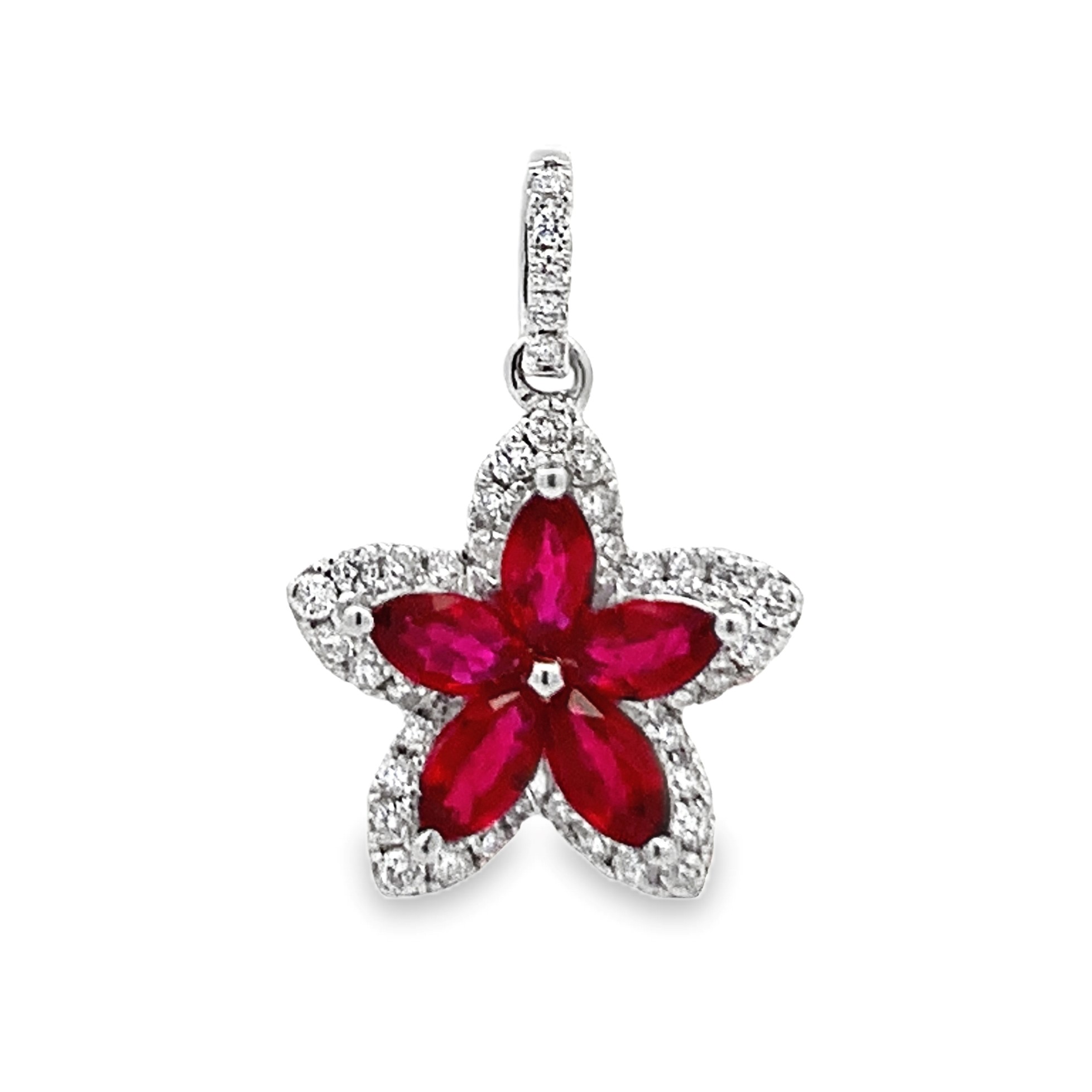 18K White Gold Ruby Flower Pendant