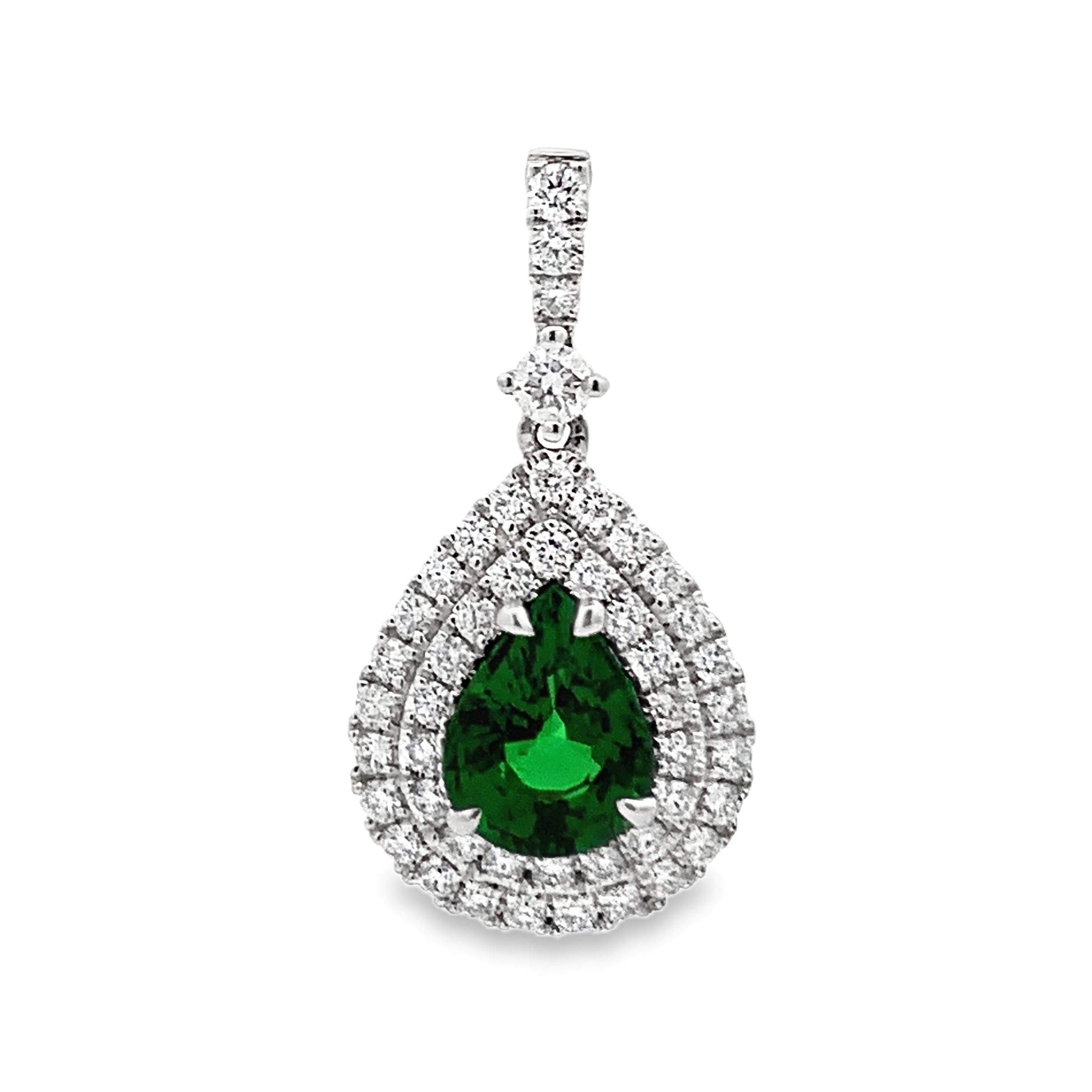 18K White Gold Tsavorite and Diamond Pendant