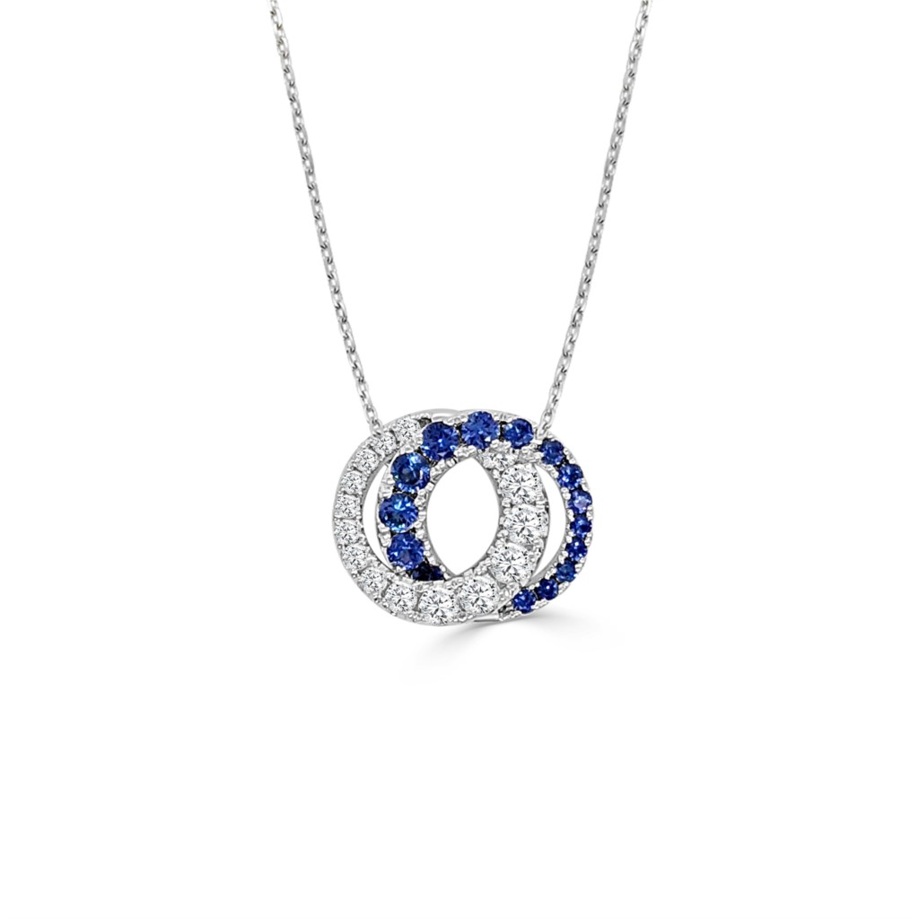 Frederick Sage 14K White Gold Sapphire Love Halo Pendant