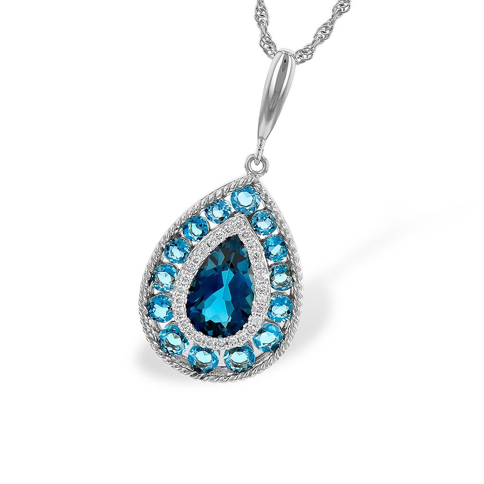 Allison Kaufman 14K White Gold Blue Topaz and Diamond Pendant