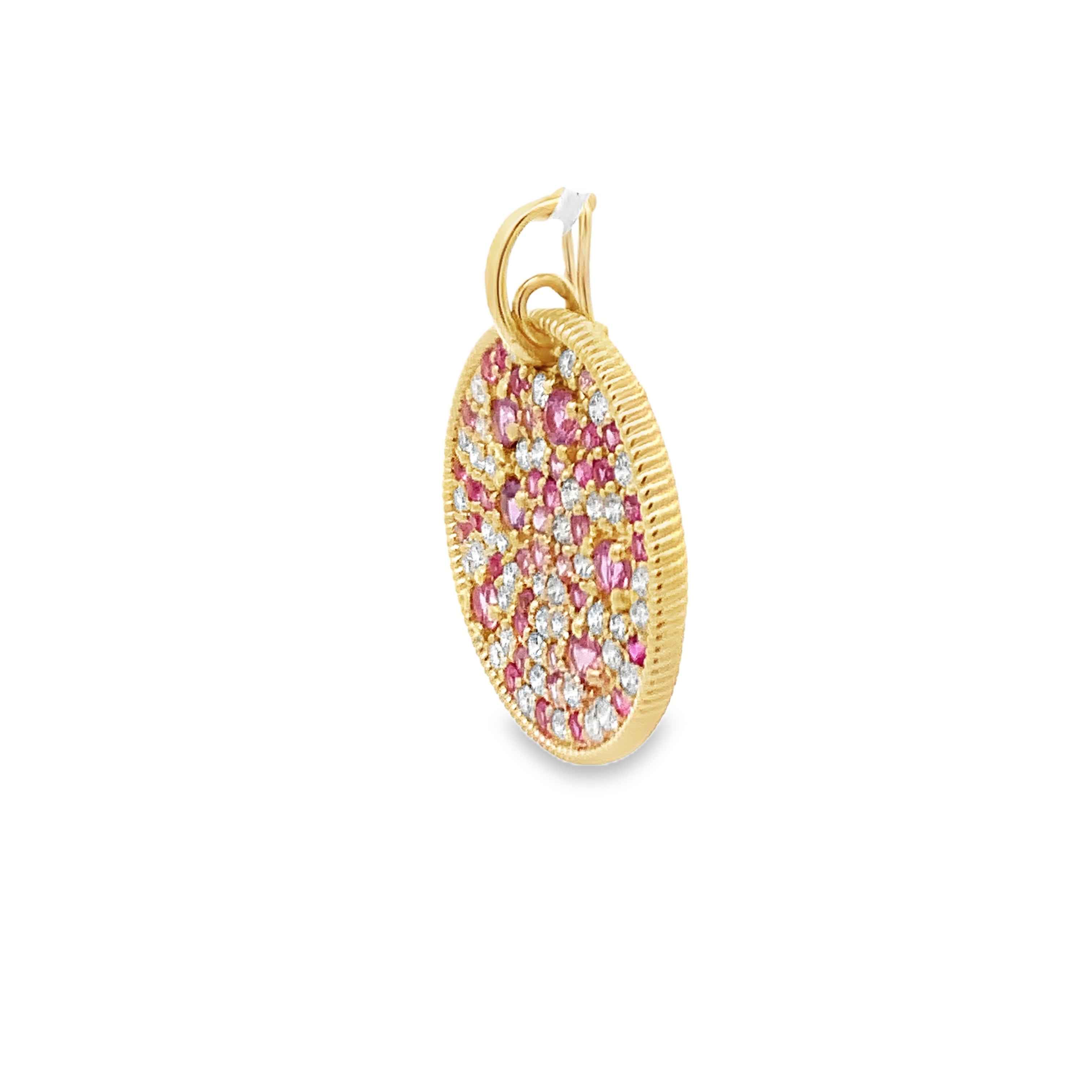 14K Yellow Gold Pink Sapphire Cluster Medallion Pendant