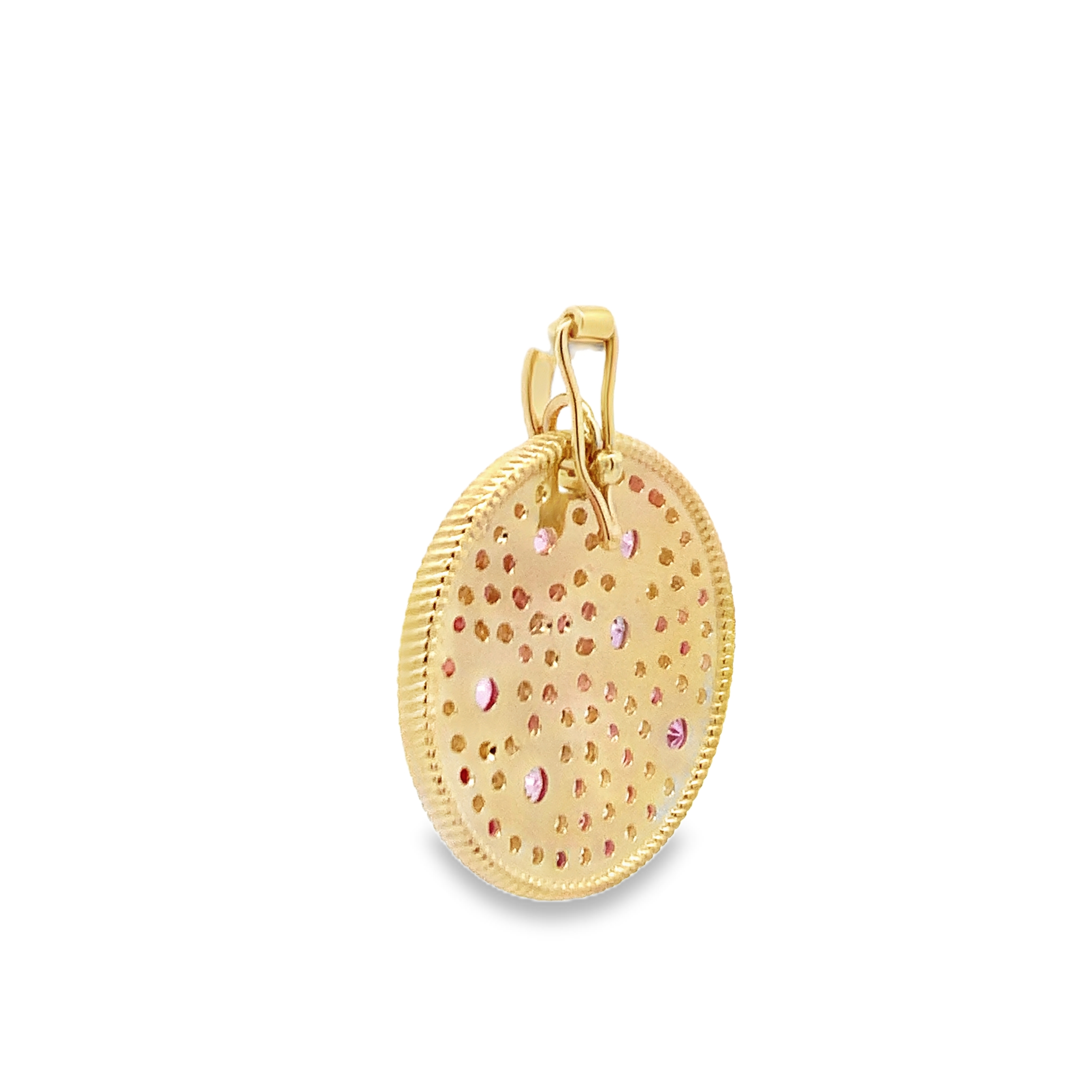 14K Yellow Gold Pink Sapphire Cluster Medallion Pendant