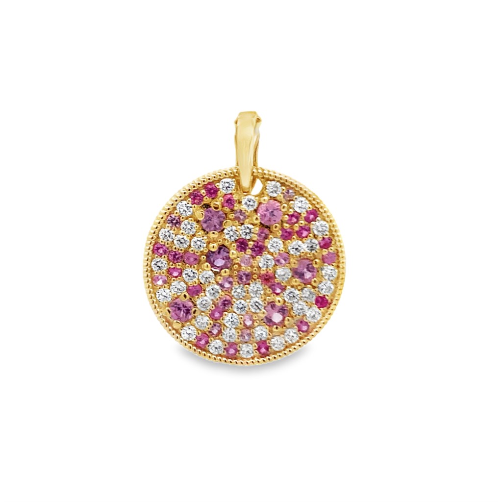 14K Yellow Gold Pink Sapphire Cluster Medallion Pendant