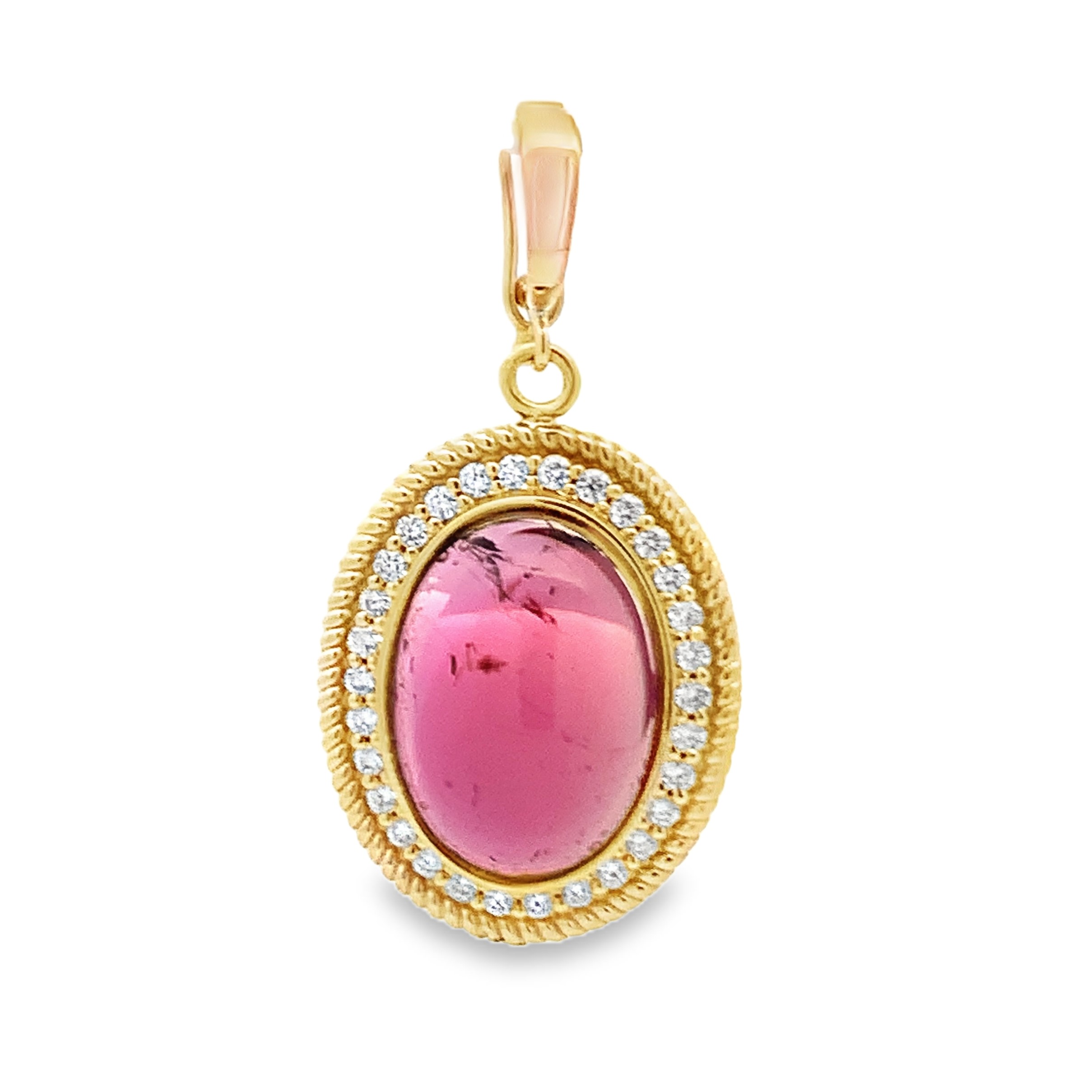 14K Yellow Gold Pink Tourmaline Halo Pendant