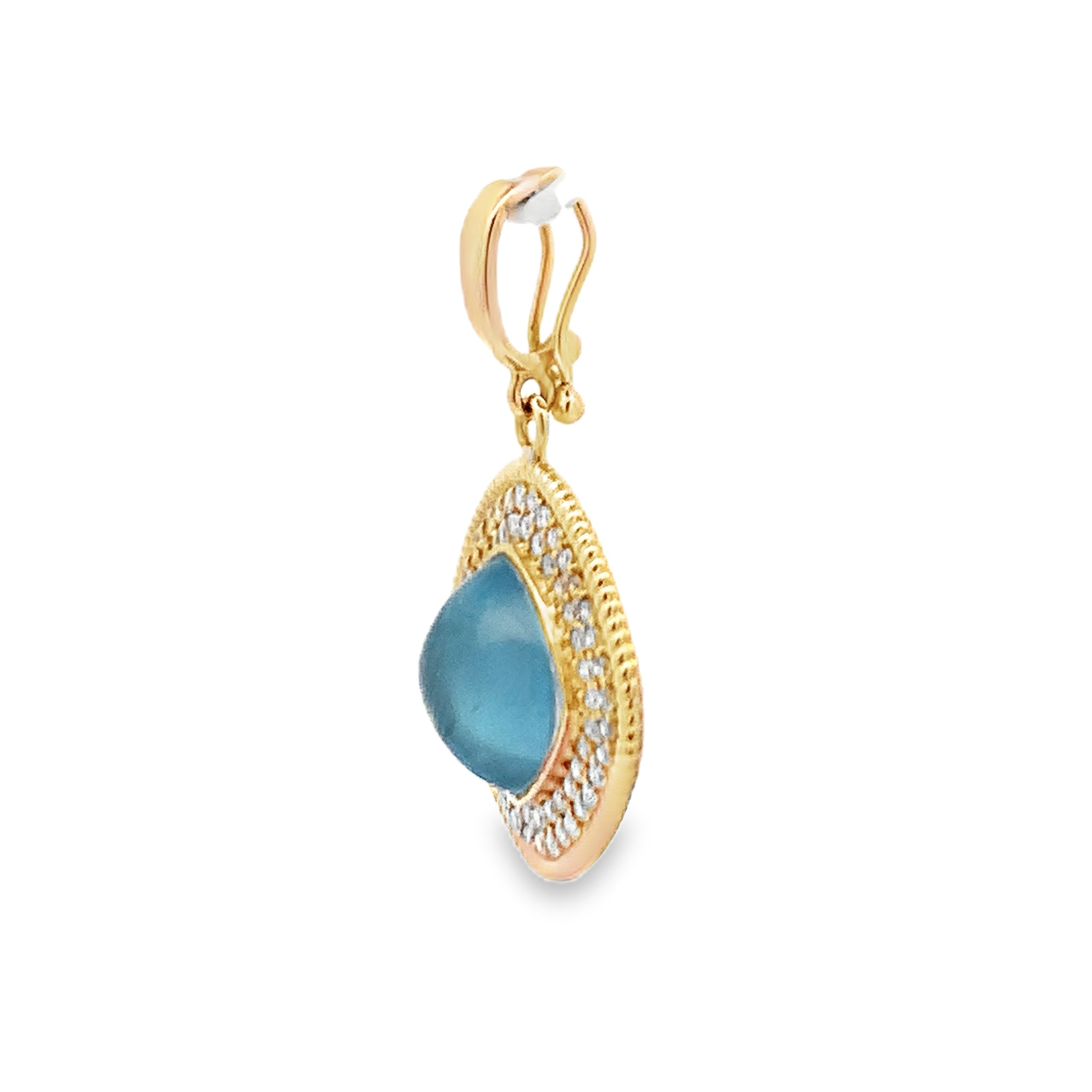 14K Yellow Gold Aquamarine Diamond Halo Pendant