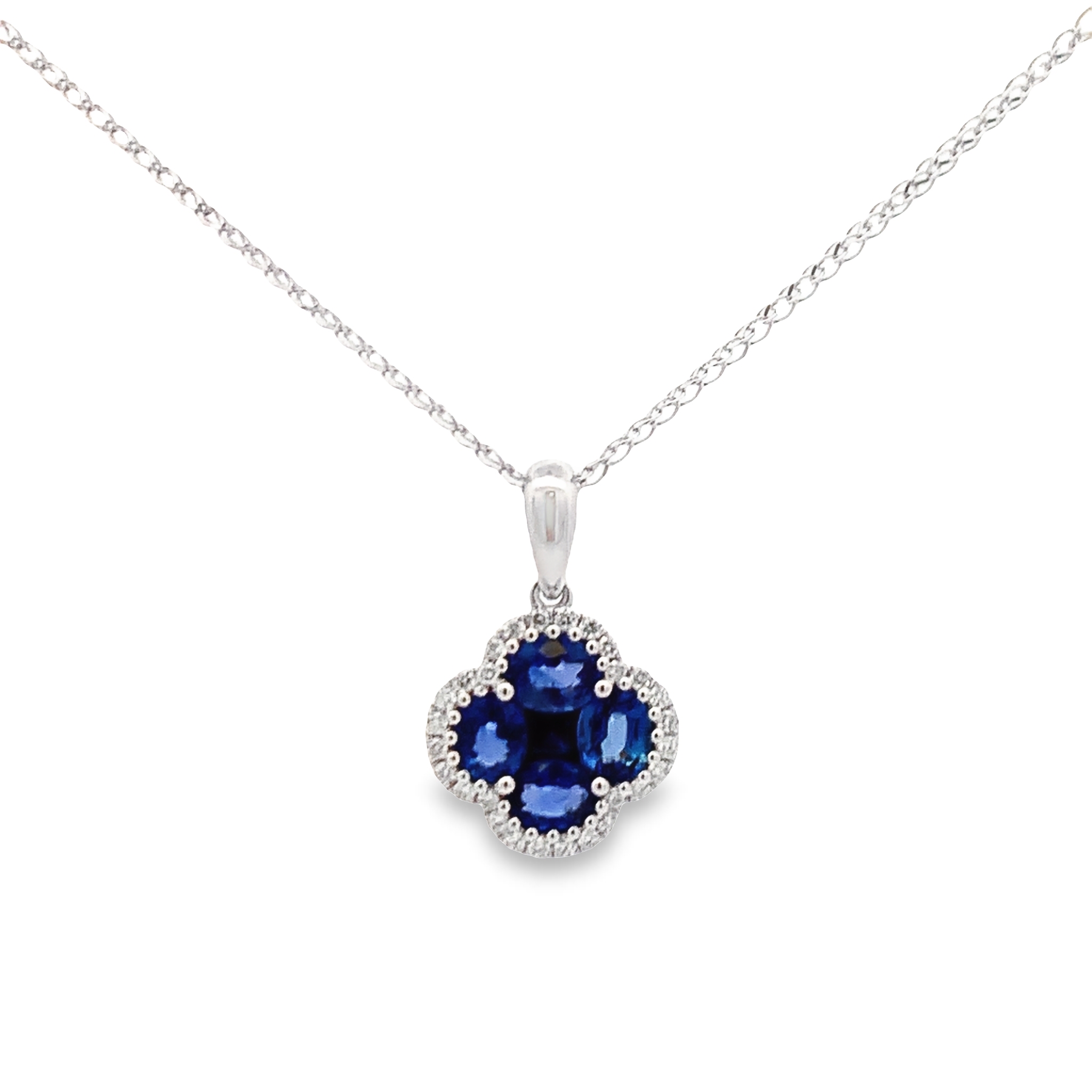 14K White Gold Sapphire and Diamond Cluster Pendant