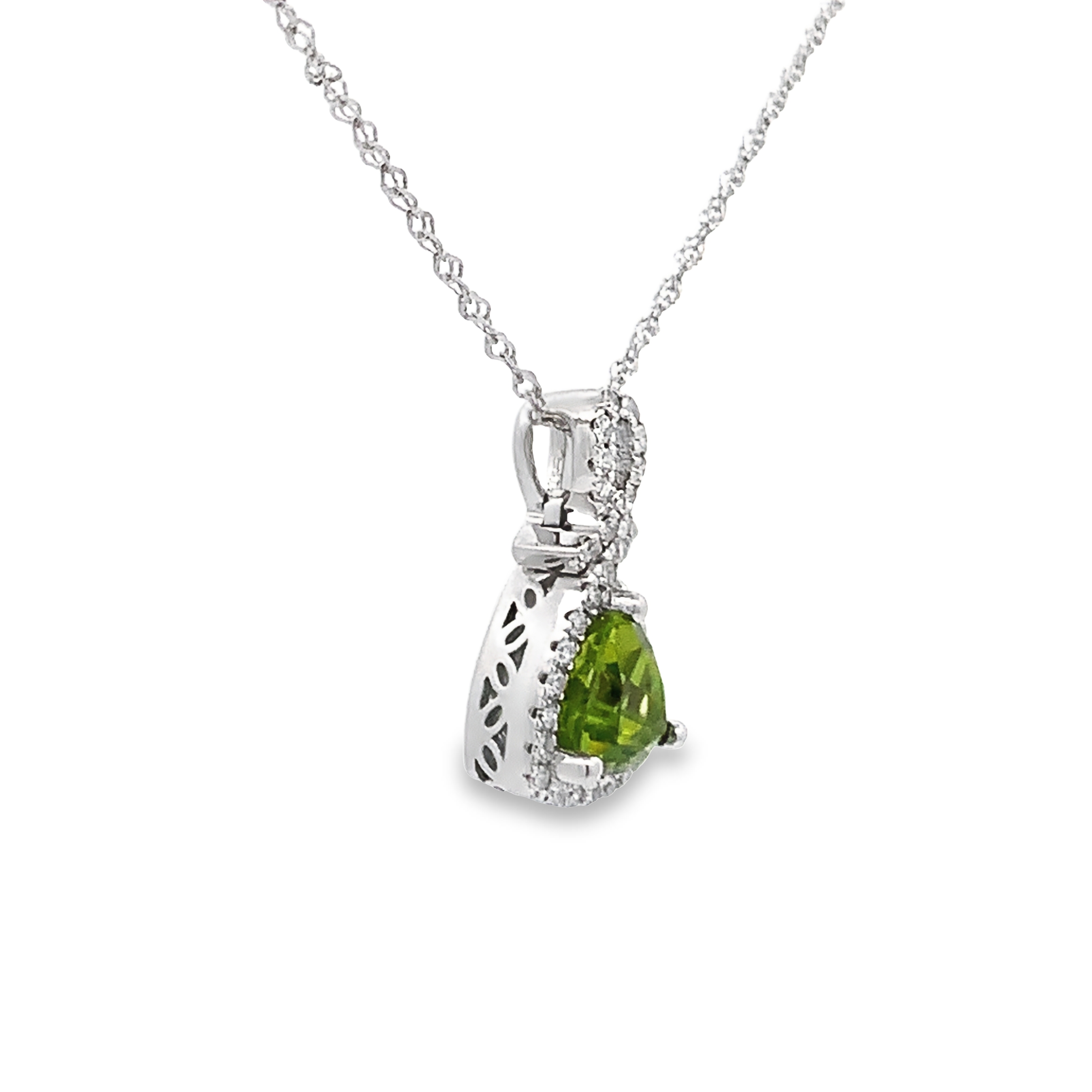 14K White Gold Trillion Peridot Pendant