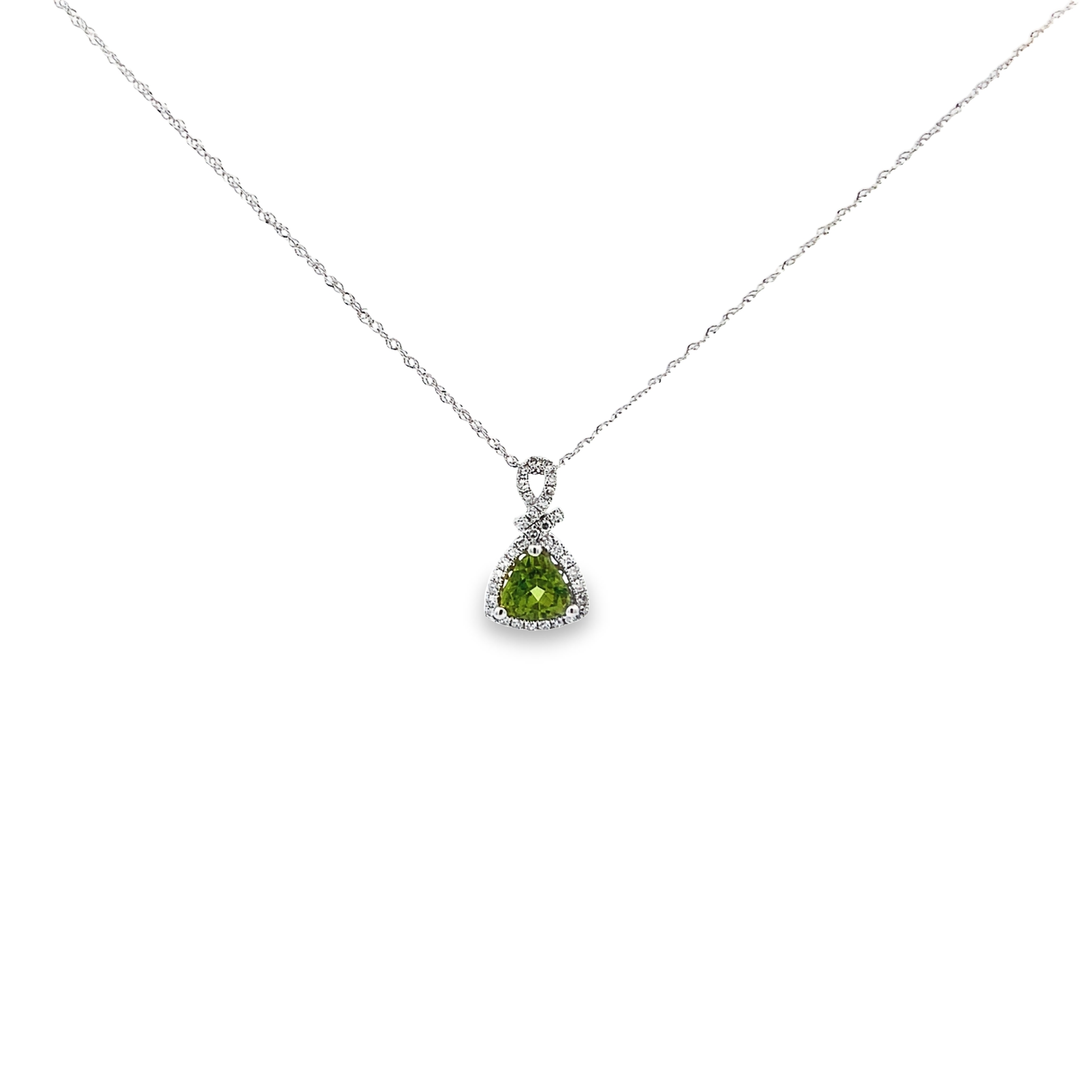 14K White Gold Trillion Peridot Pendant