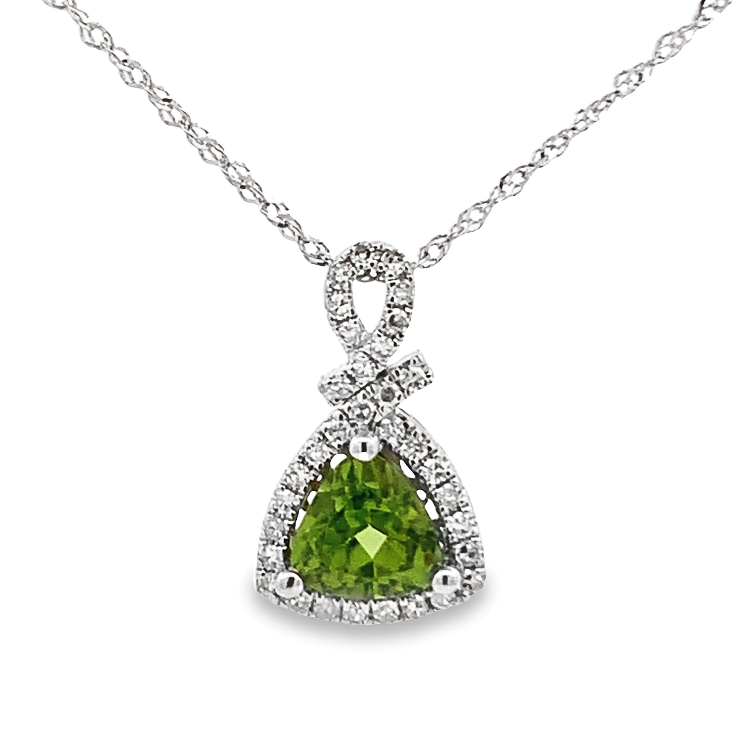 14K White Gold Trillion Peridot Pendant