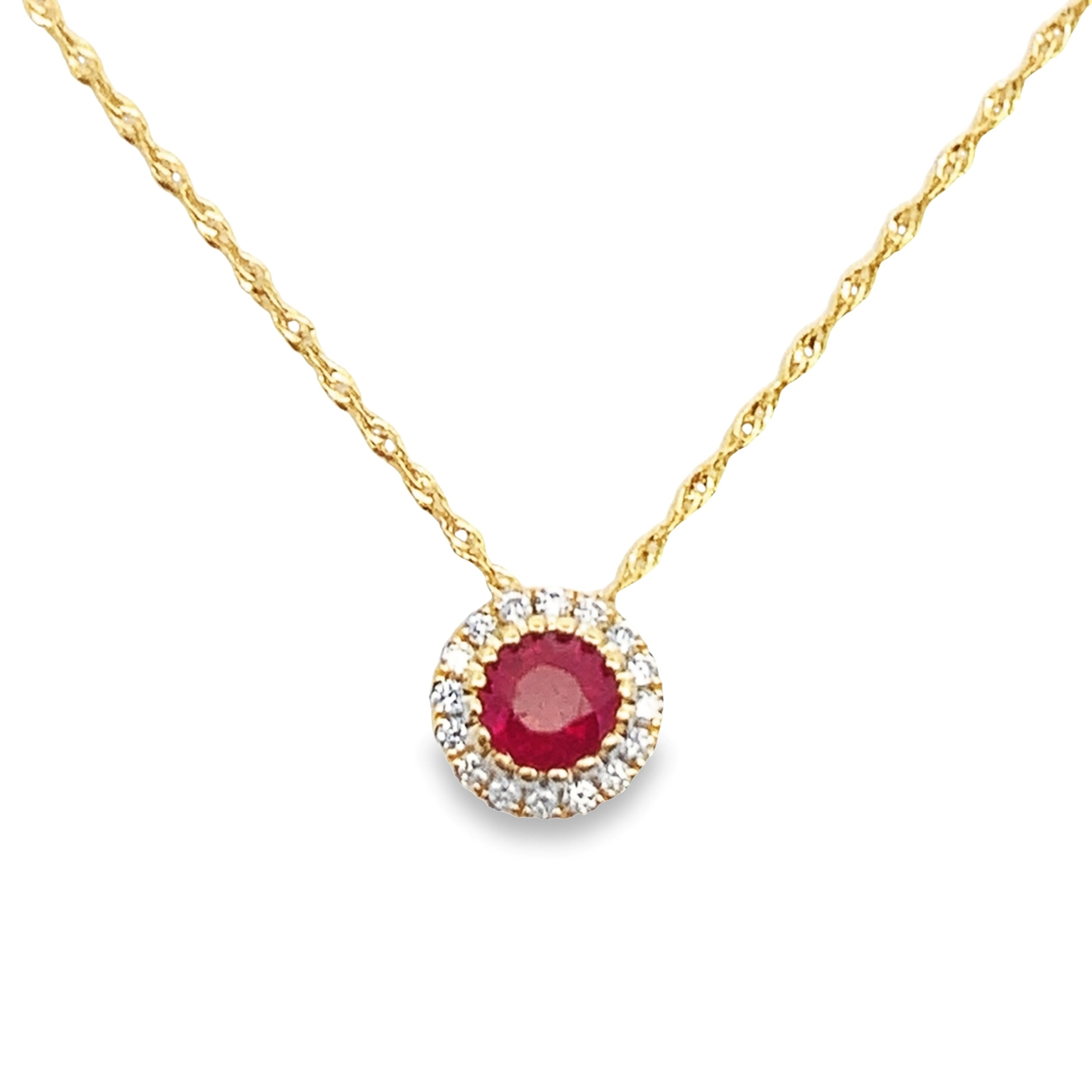 14K Yellow Gold Ruby and Diamond Pendant