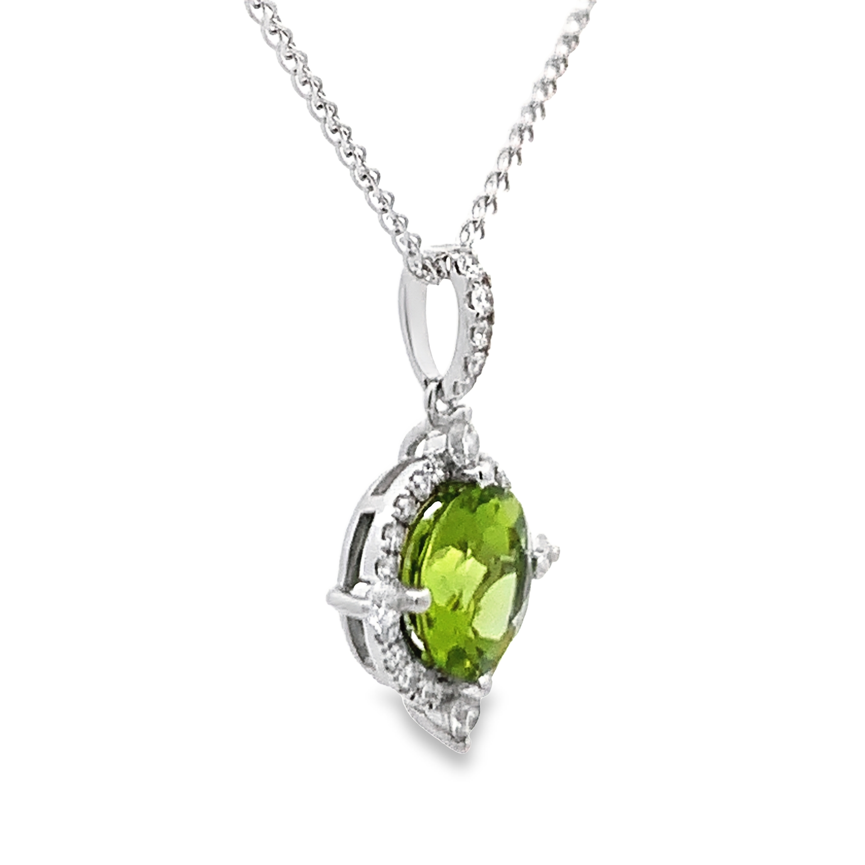 14K White Gold Peridot Compass Halo Pendant